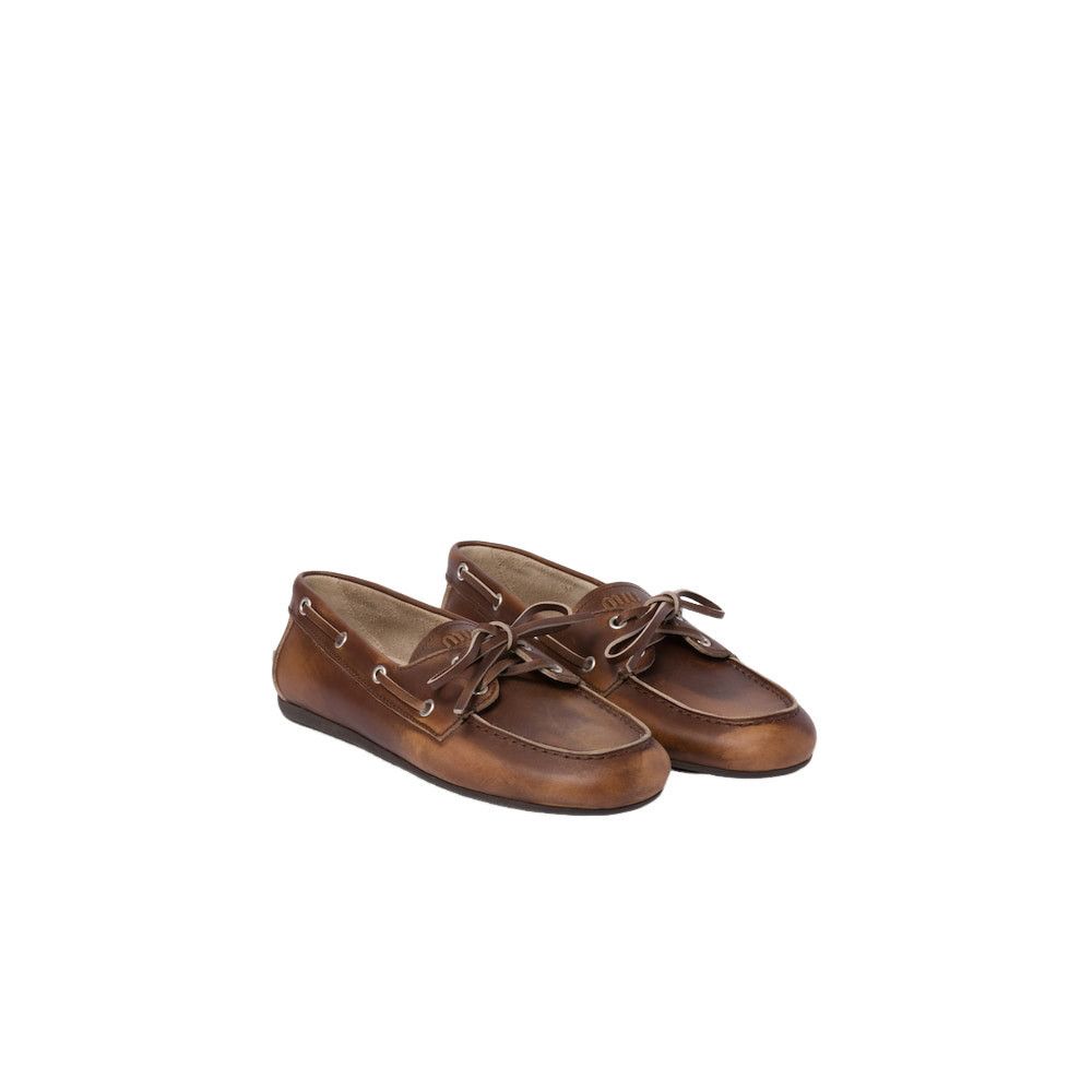 MIU MIU $1020 Sienna Unlined bleached leather boat shoes New