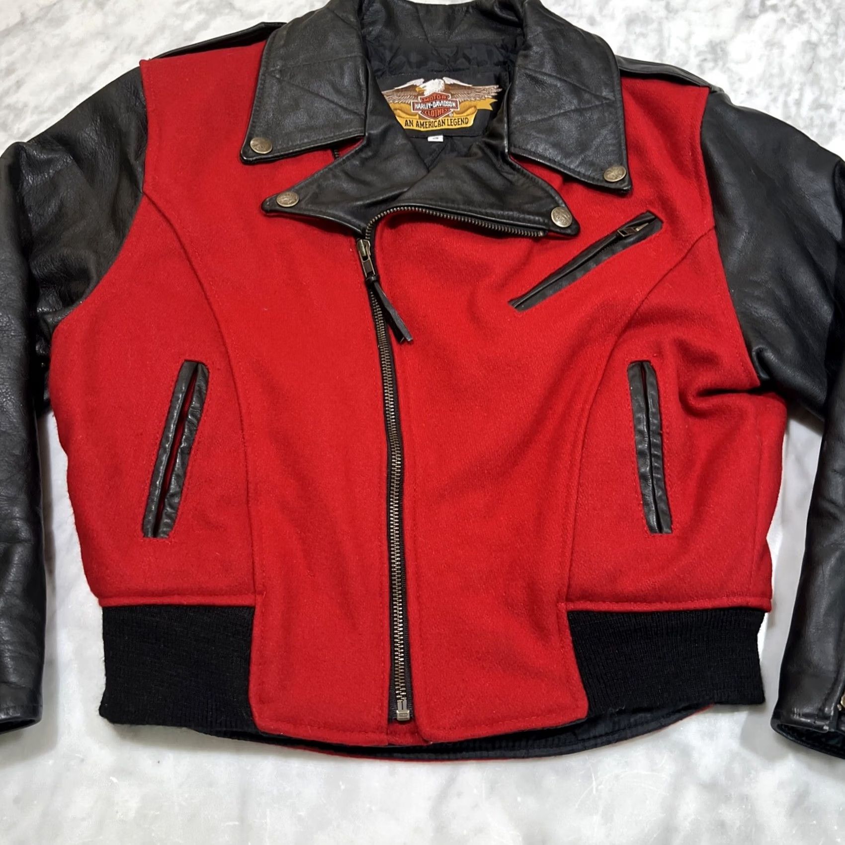 Harley Davidson Vintage Harley Davidson Jacket Womens Small Moto Black Red Gold Embroidery Wool Size S / US 4 / IT 40 - 3 Thumbnail
