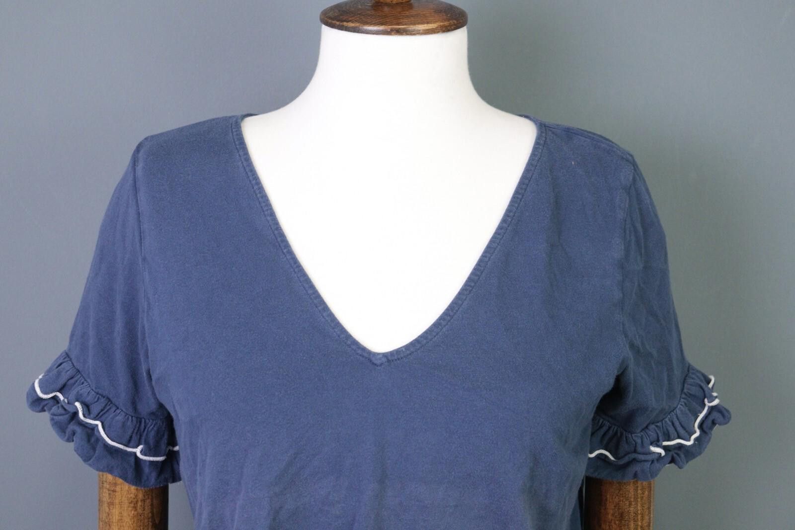 Designer Sezane Blue V-Neck Short Sleeve Top Blouse Shirt Size S Size S / US 4 / IT 40 - 2 Thumbnail
