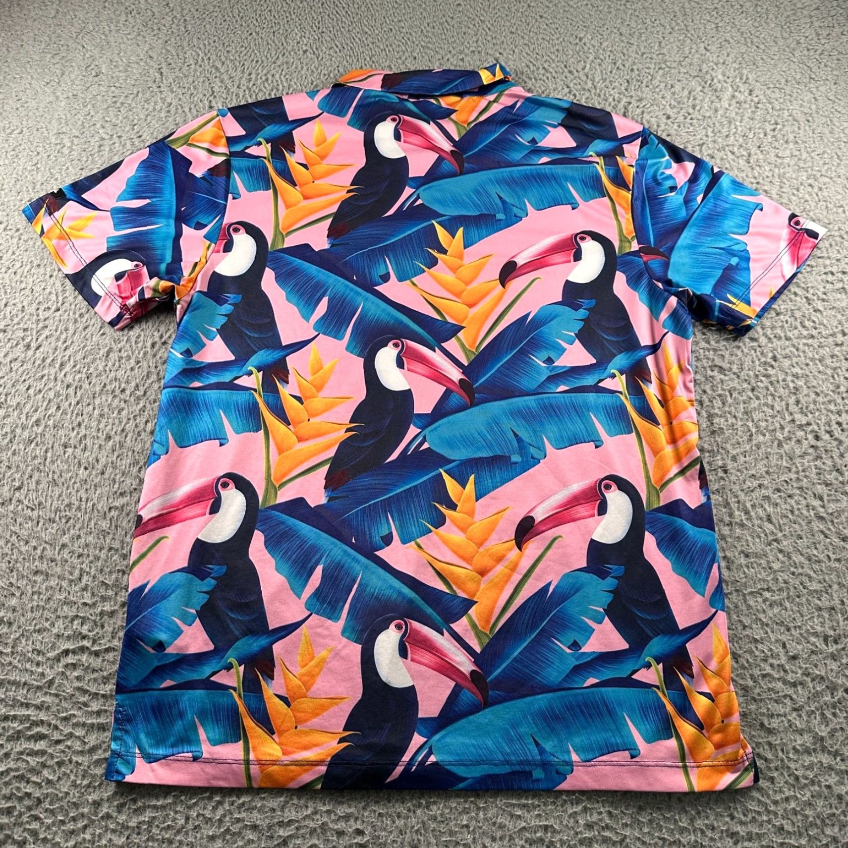 Vintage Bad Birdie Polo Mens M Tropical Toucan Golf Shirt Pink Blue Performance Stretch Size US M / EU 48-50 / 2 - 4 Thumbnail