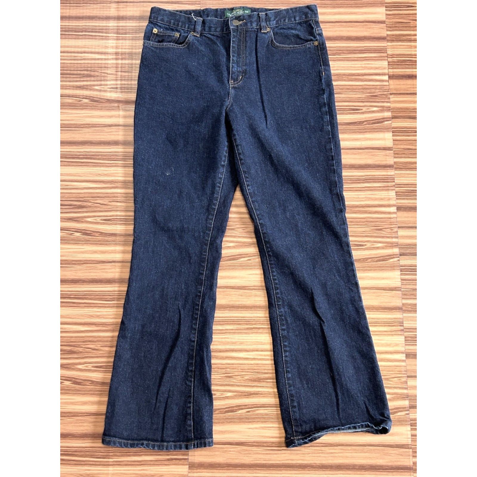 Denime LRL Lauren Jeans Ralph Lauren Jeans Bootcut Women’s Dark Washed Blue Mid Rise 8 Stretch Pockets 5-Pocket Denim Cotton Spandex Regular Fit Shirt? Size 30" / US 8 / IT 44 - 2 Thumbnail