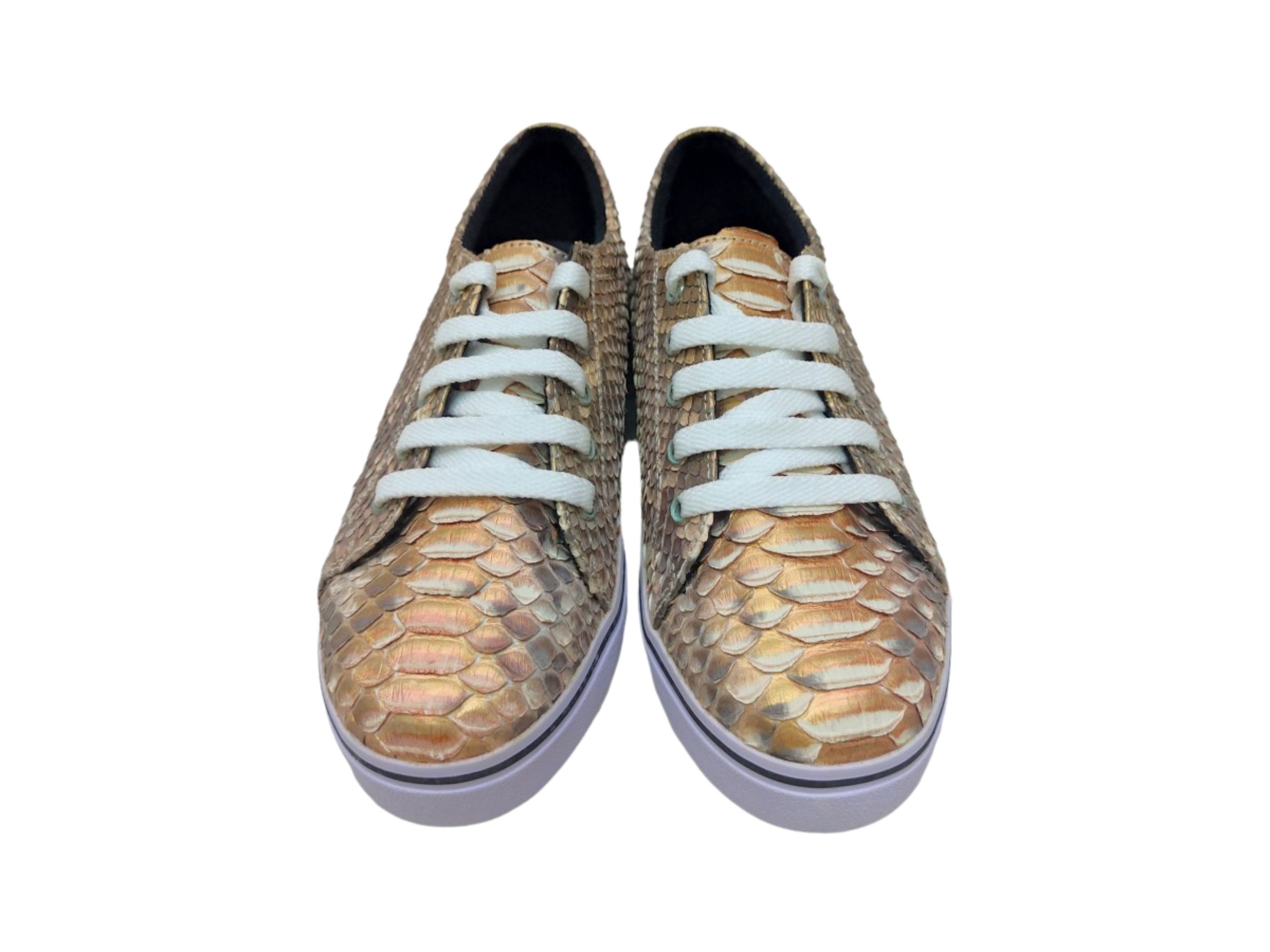 Handmade Beige Snakeskin Casual Sneakers Size US 6 / EU 39 - 4 Thumbnail