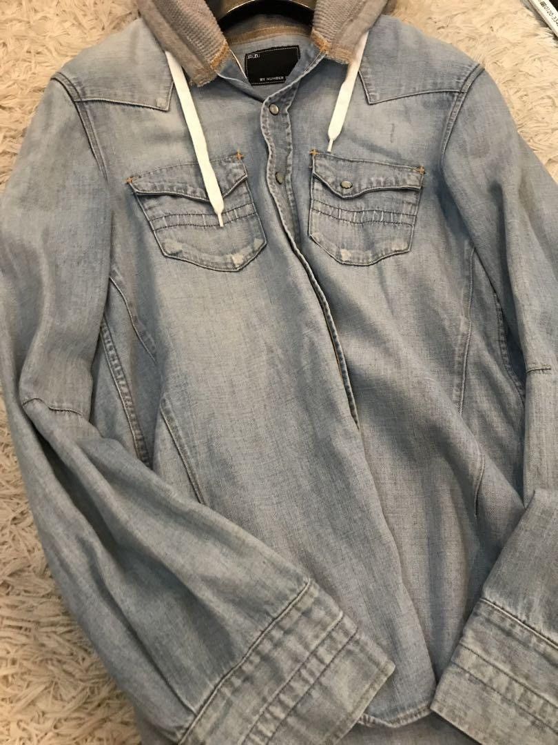 Number (N)ine Hooded Denim Button Up Shirt Size US L / EU 52-54 / 3 - 9 Thumbnail