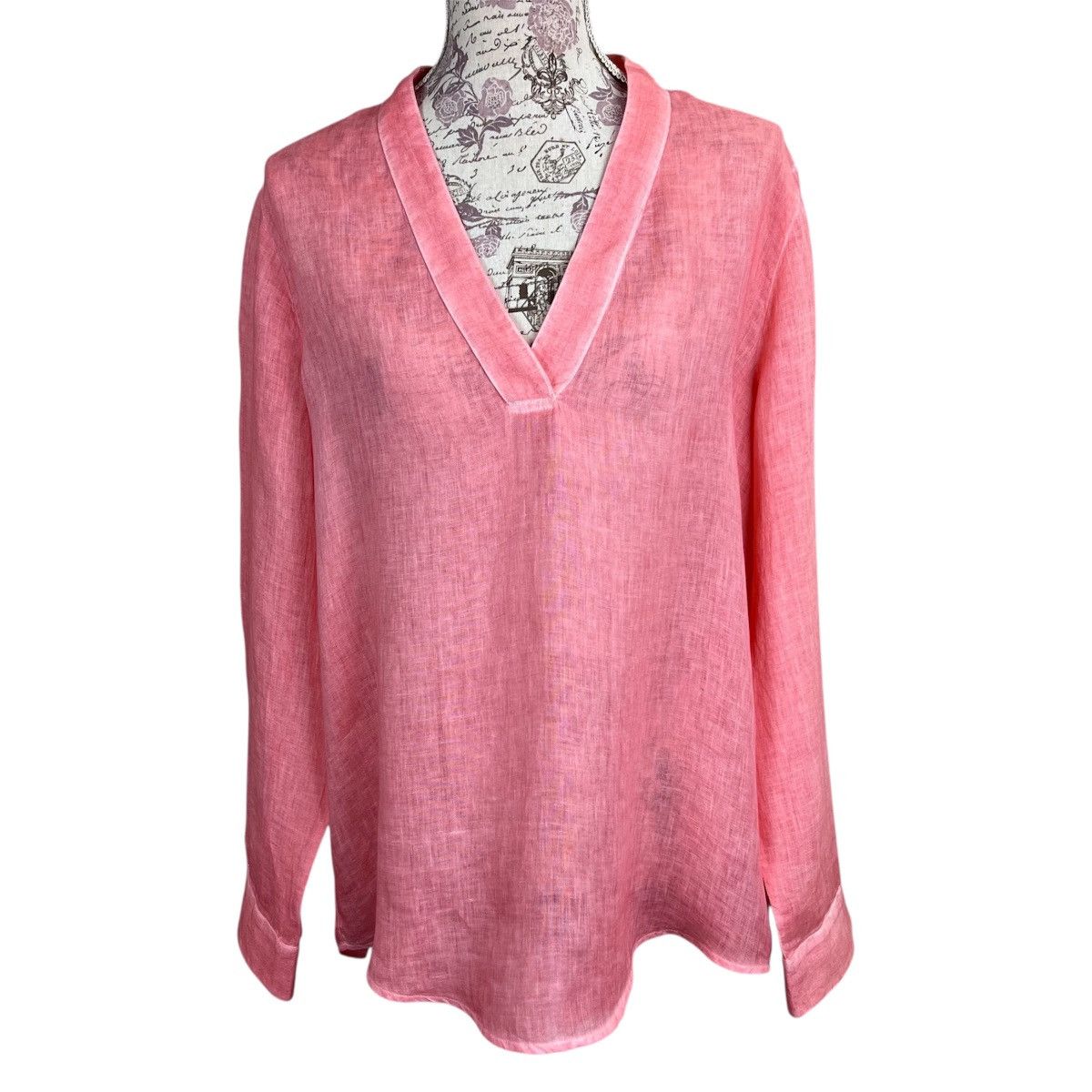 120% Lino 120% Lino Women’s V-Neck Linen Shirt Orange Long Sleeve XL Size XL / US 12-14 / IT 48-50 - 1 Thumbnail