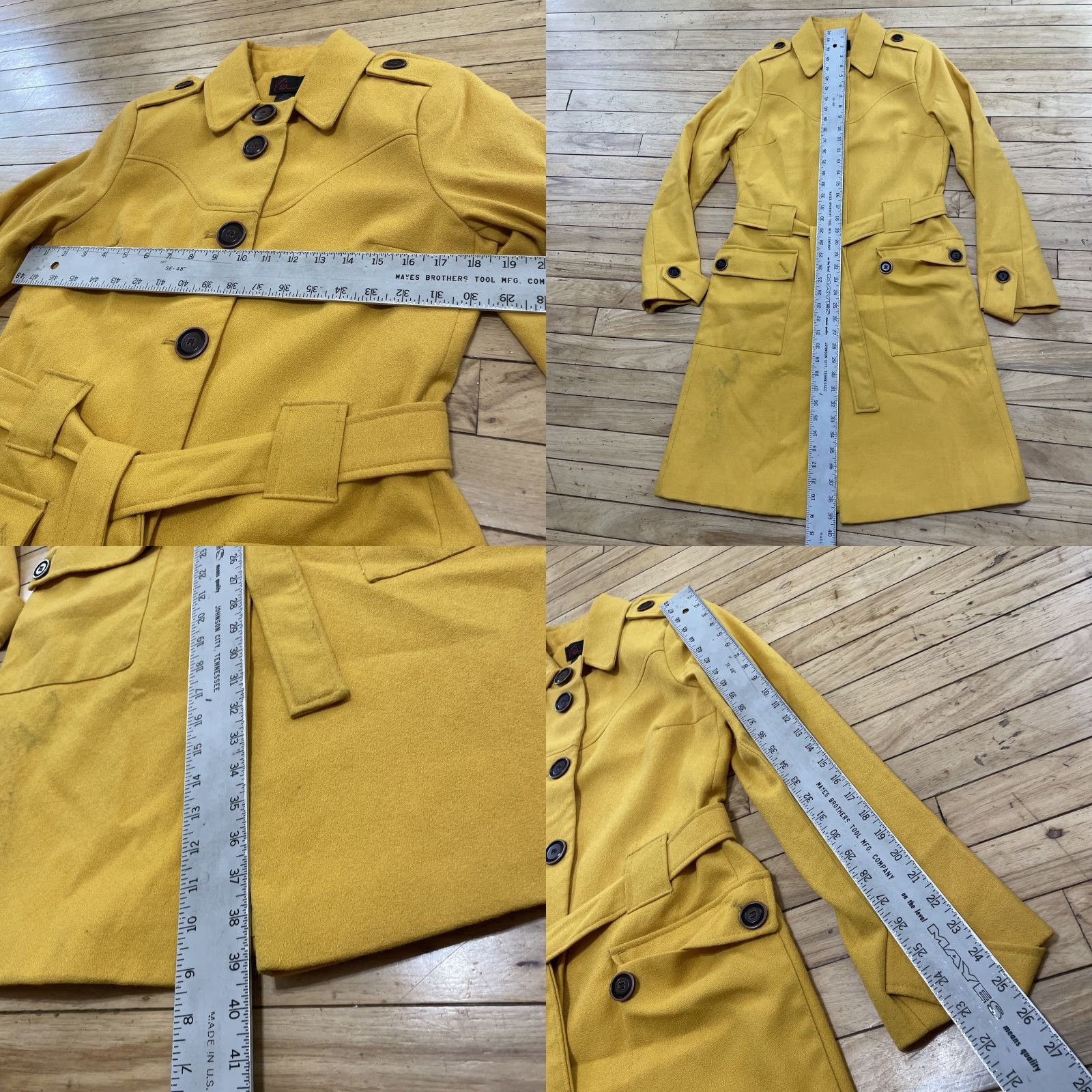 Avia VIA Wool Trench Coat Women 8 Yellow Belted Mod 60s Long Duster Military Grunge Coat Size M / US 6-8 / IT 42-44 - 8 Thumbnail