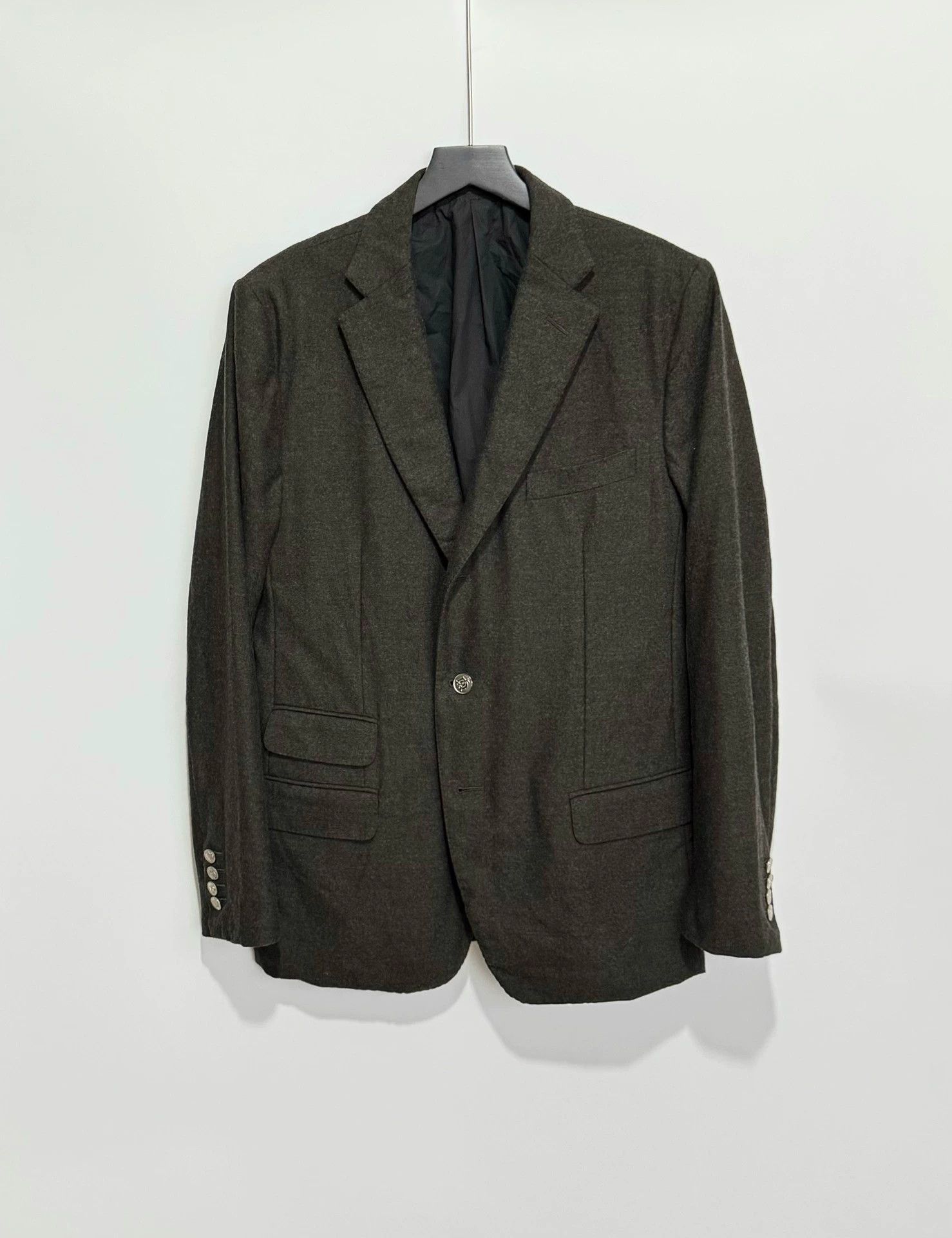 Alfred Dunhill Dunhill Dark Green Flannel Wool Blazer 52 Size 52S - 1 Thumbnail