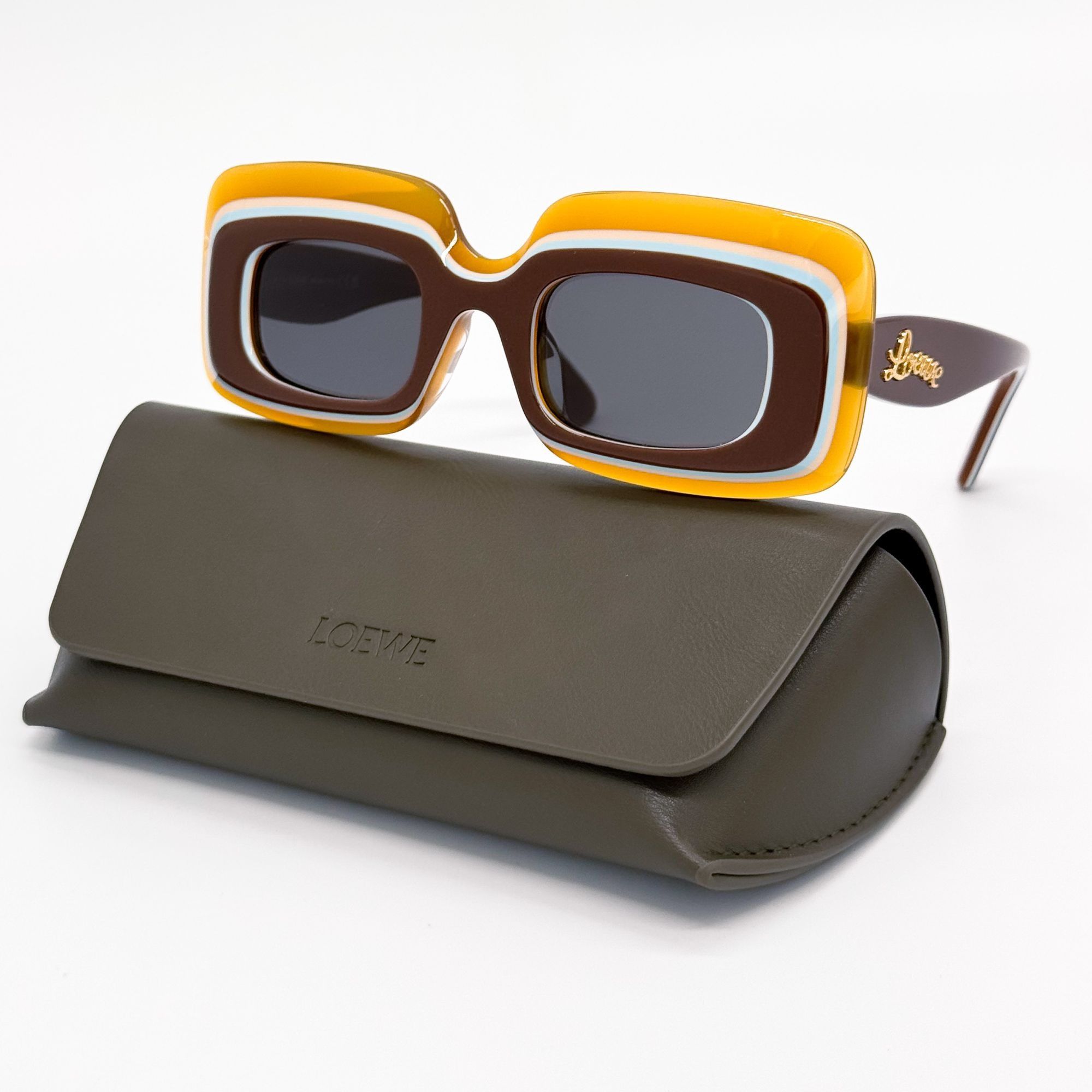 NEW LOEWE LW40139U 47A WOMEN SUNGLASSES BROWN/ORANGE SQUARE LOEWE EYEWEAR Loewe LW40139U Layered Sunglasses in Brown – Designer Daydream main image 2