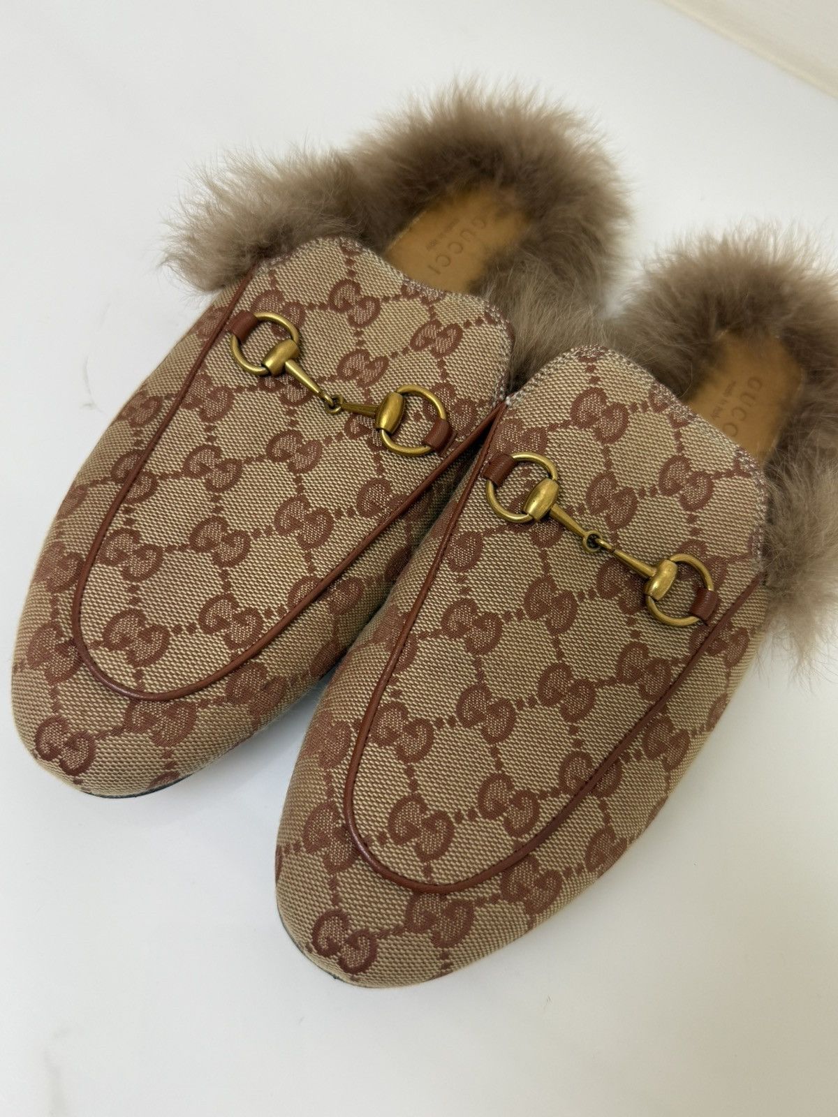 Gucci Gucci Princetown Fur-lined GG Canvas Loafers Size US 9 / IT 39 - 3 Thumbnail