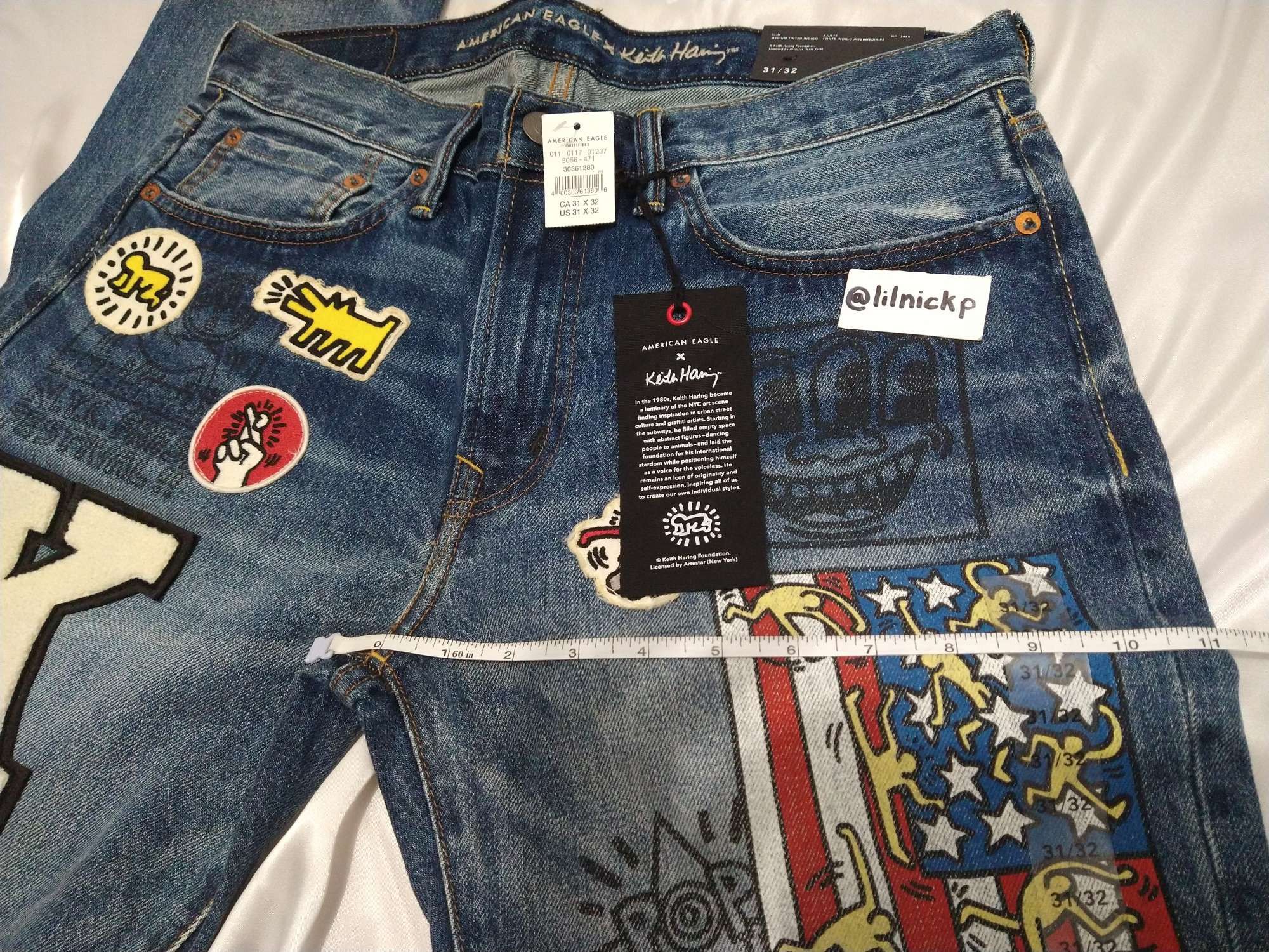 Keith Haring KEITH HARING PATCHES GRAPHICS MEN'S SLIM FIT JEANS Size US 31 - 8 Thumbnail