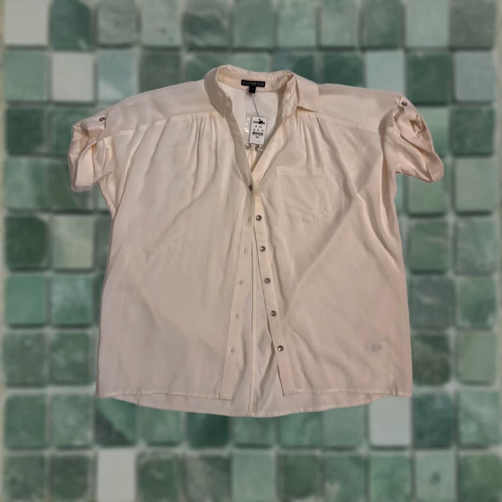 Express Express Women's Blouse White/Cream S NWT Flowy Rayon Size S / US 4 / IT 40 - 1 Thumbnail