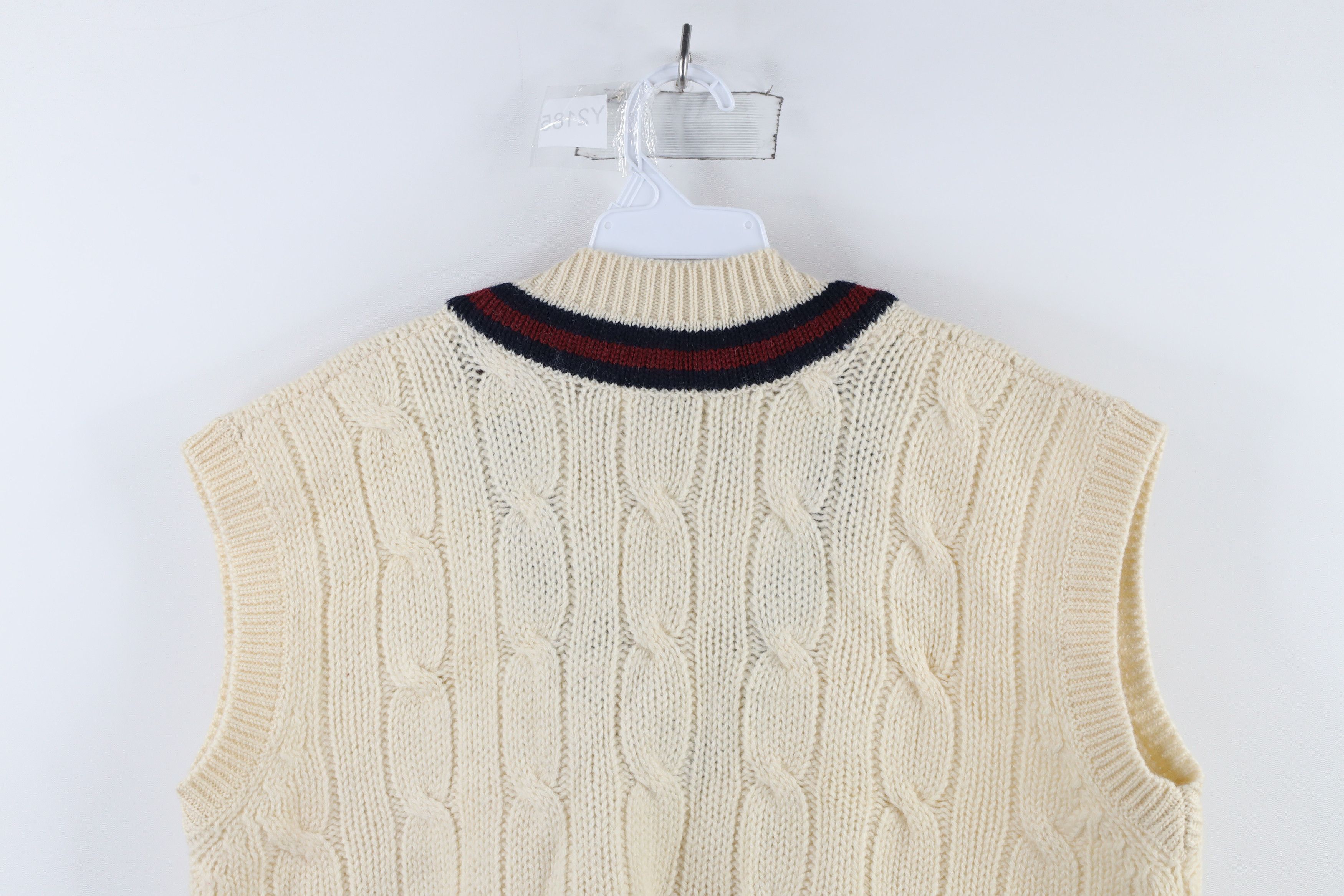 Vintage Vintage 70s Dapper Chunky Wool Cable Knit Sweater Vest Cream Size US XL / EU 56 / 4 - 8 Thumbnail