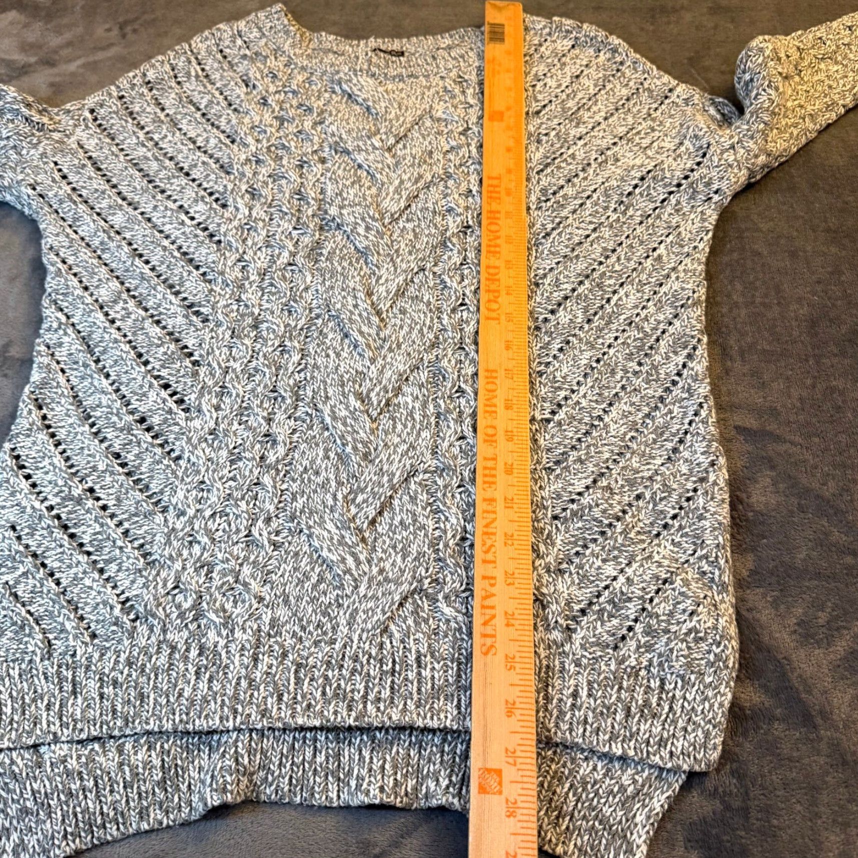 Express Express Sweater Women Small Gray V-Neck Long Sleeve Cable Knit Marled Open Knit Pullover Casual Womens Size S / US 4 / IT 40 - 7 Thumbnail