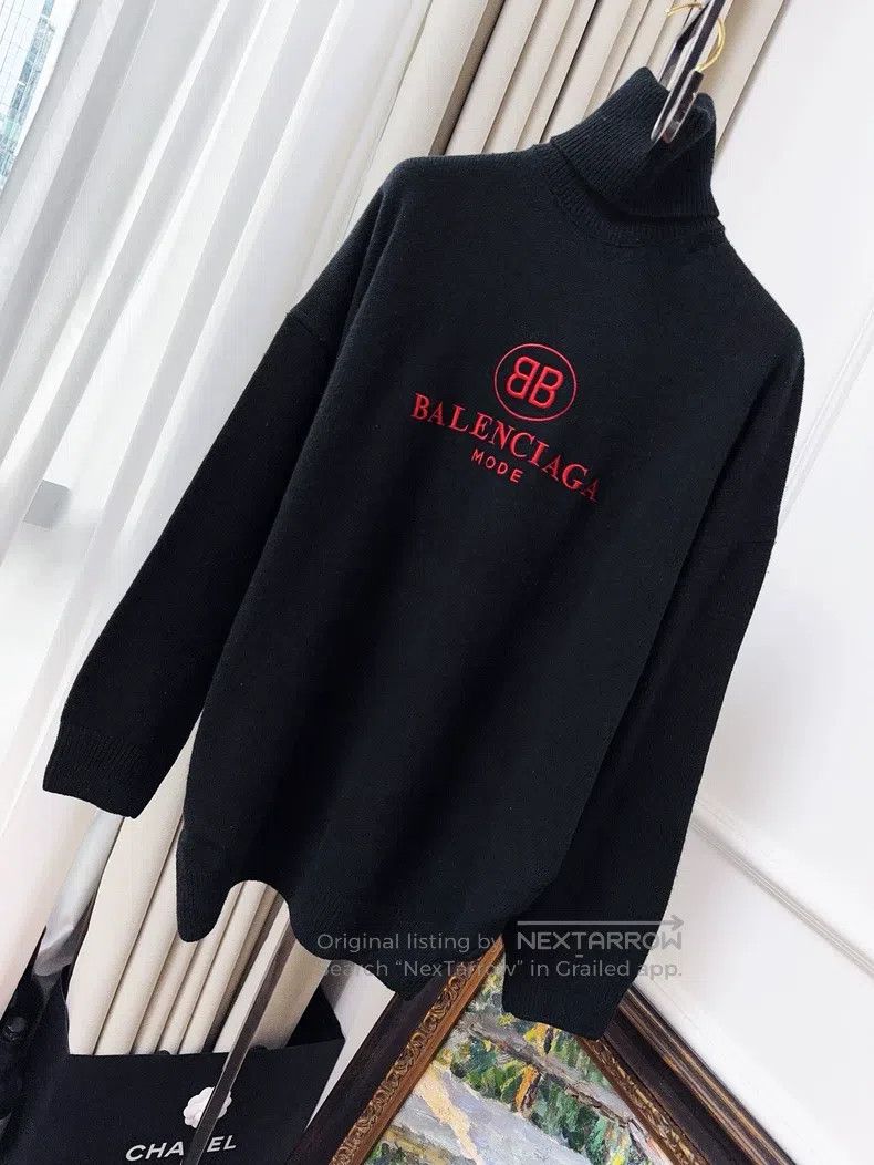Balenciaga Balenciaga Black Red Double B Letter Logo Cashmere Black T Size XXS / US 00 / IT 34 - 1 Thumbnail