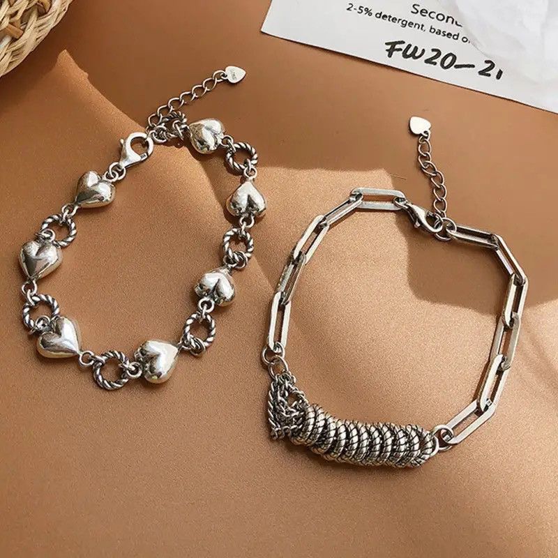 Jewelry 2Pcs Retro Stereoscopic Heart Bracelets Size ONE SIZE - 1 Thumbnail