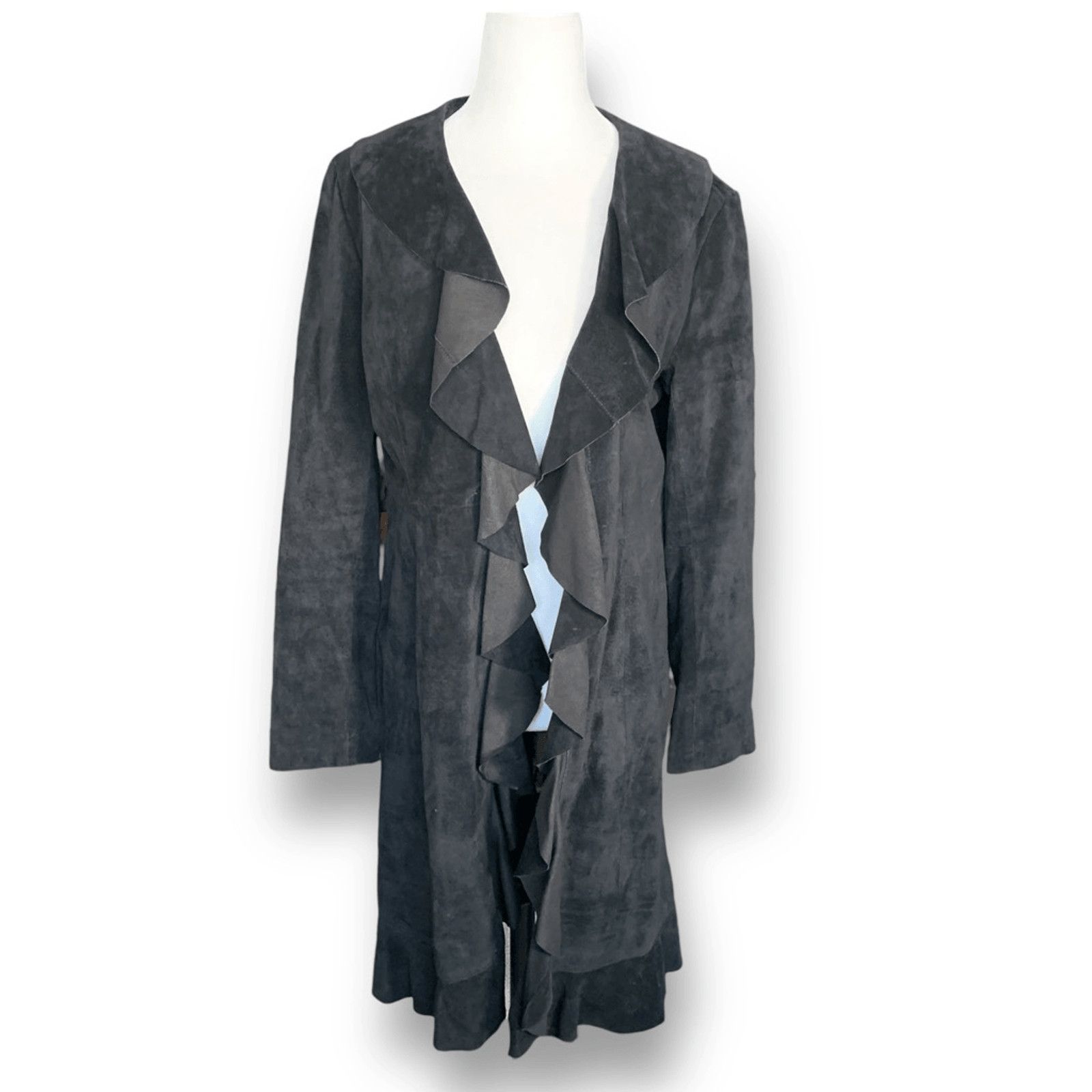 Scully Vintage Scully Black Suede Leather Ruffle Coat Jacket Small Size S / US 4 / IT 40 - 1 Thumbnail