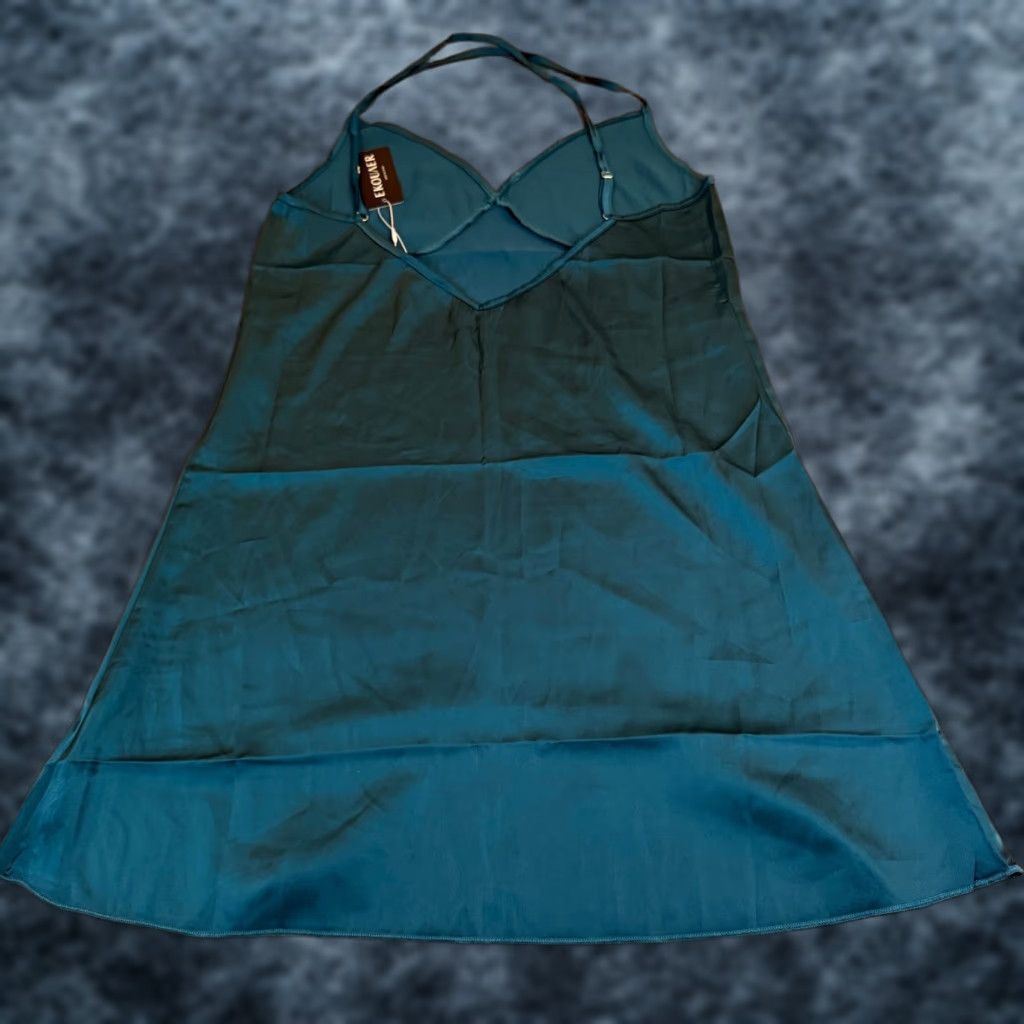 Vintage EKOUAER Teal Satin Slip Dress Mini V-Neck Strappy Sleeve Adjustable Straps Womens Medium NWT Vest? Size M / US 6-8 / IT 42-44 - 1 Thumbnail