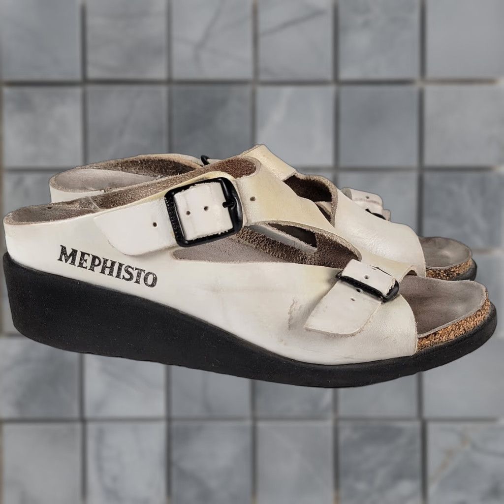 Mephisto MEPHISTO Women's 35 Elka Sandals Double Strap Slide Wedge Cream Beige Slip On Shoes Size US 5 / IT 35 - 1 Thumbnail