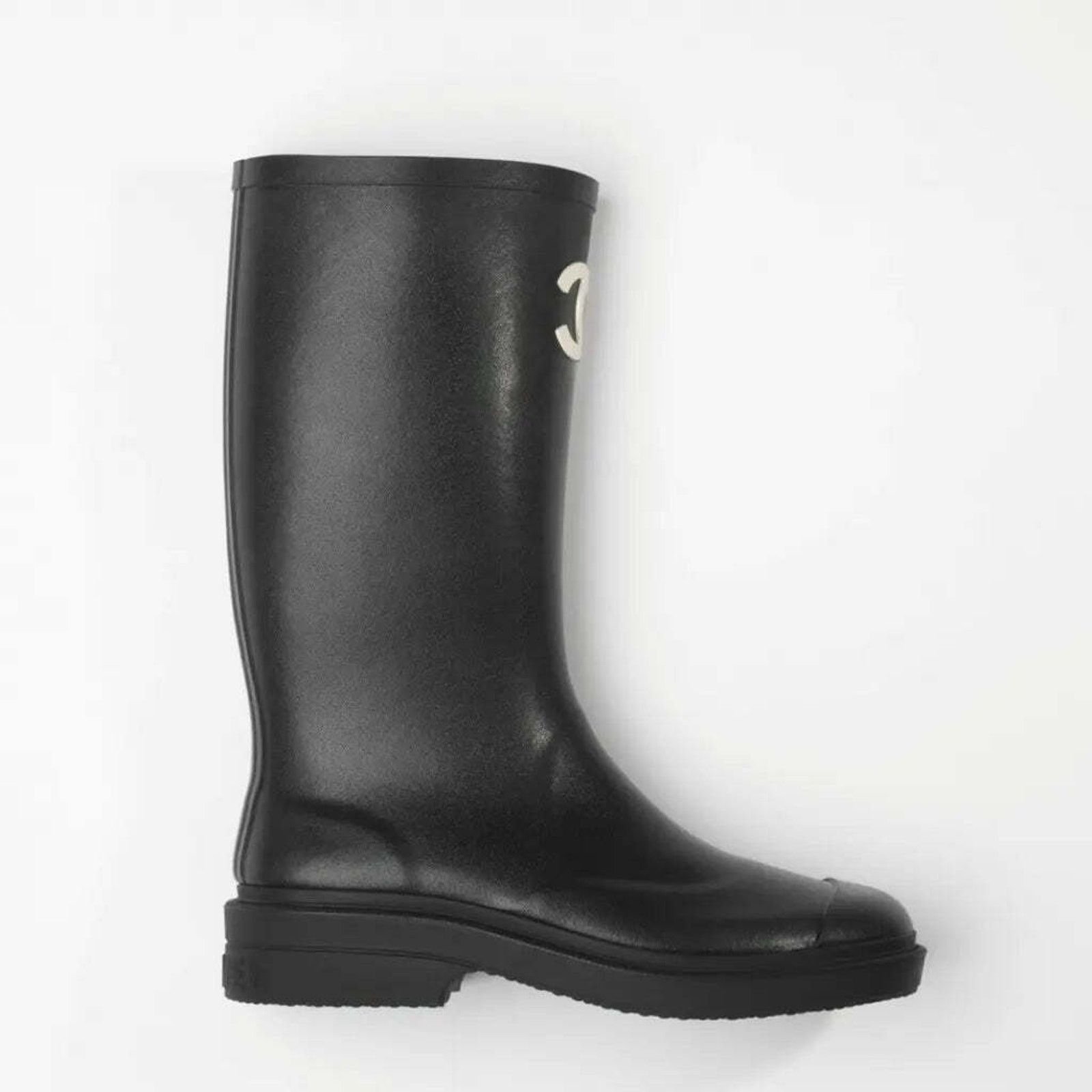 Chanel Chanel 22A Black White CC Logo High Rubber Rain Boots 42 Size US 12 / IT 42 - 3 Thumbnail