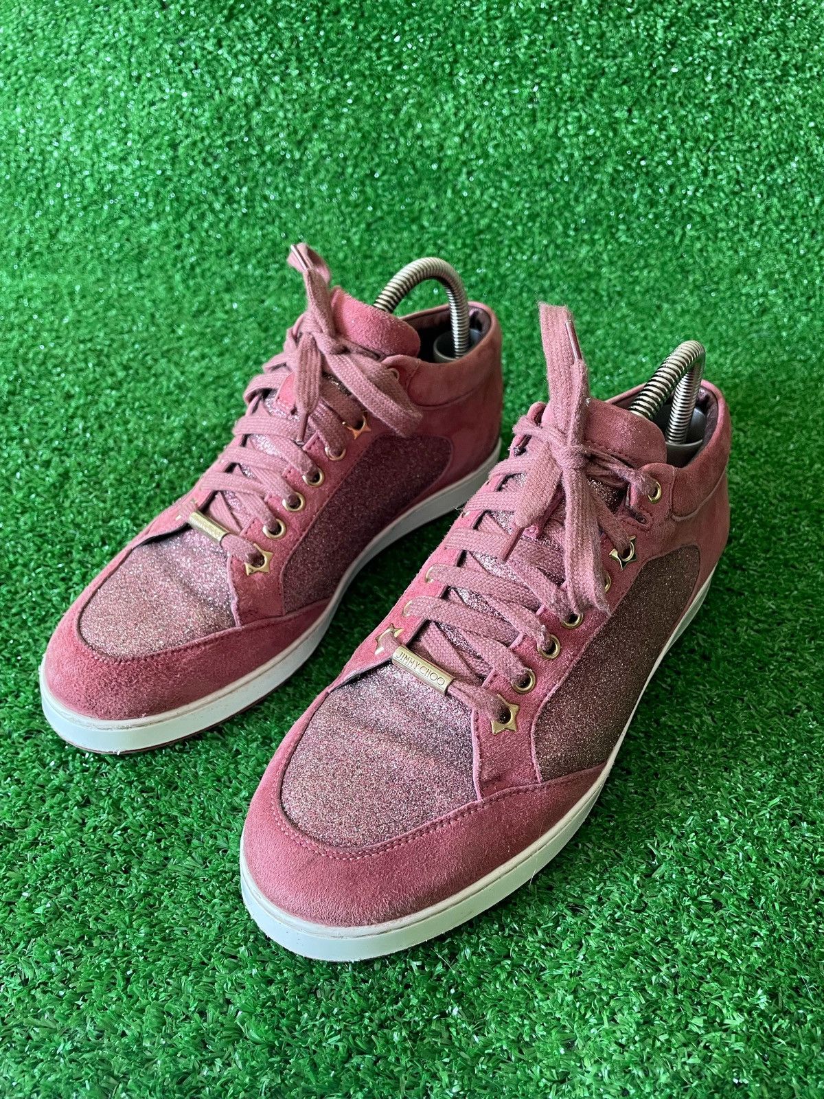 Jimmy Choo Jimmy Choo Pink Glitter And Suede Miami Lace Up Sneakers 39 Size US 9 / IT 39 - 4 Thumbnail