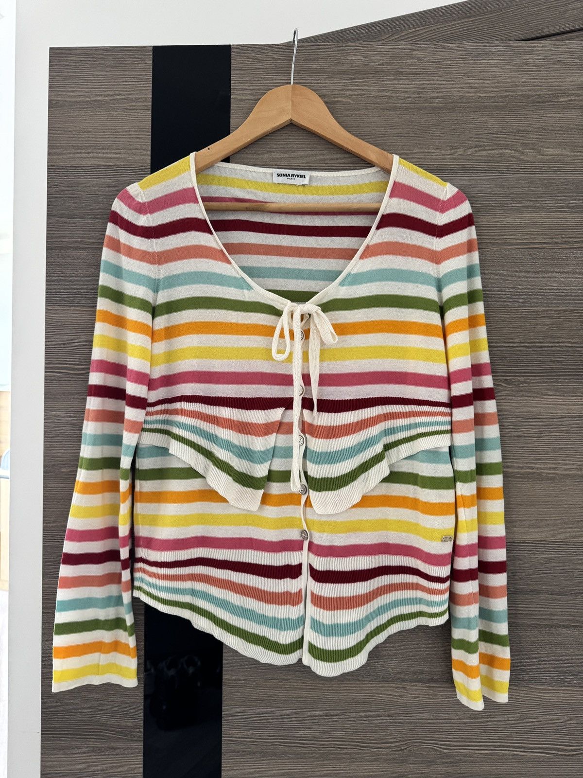 Sonia Rykiel × Vintage Sonia Rykiel Long Sleeve Stripe Button Logo Cardigan Size M / US 6-8 / IT 42-44 - 1 Thumbnail