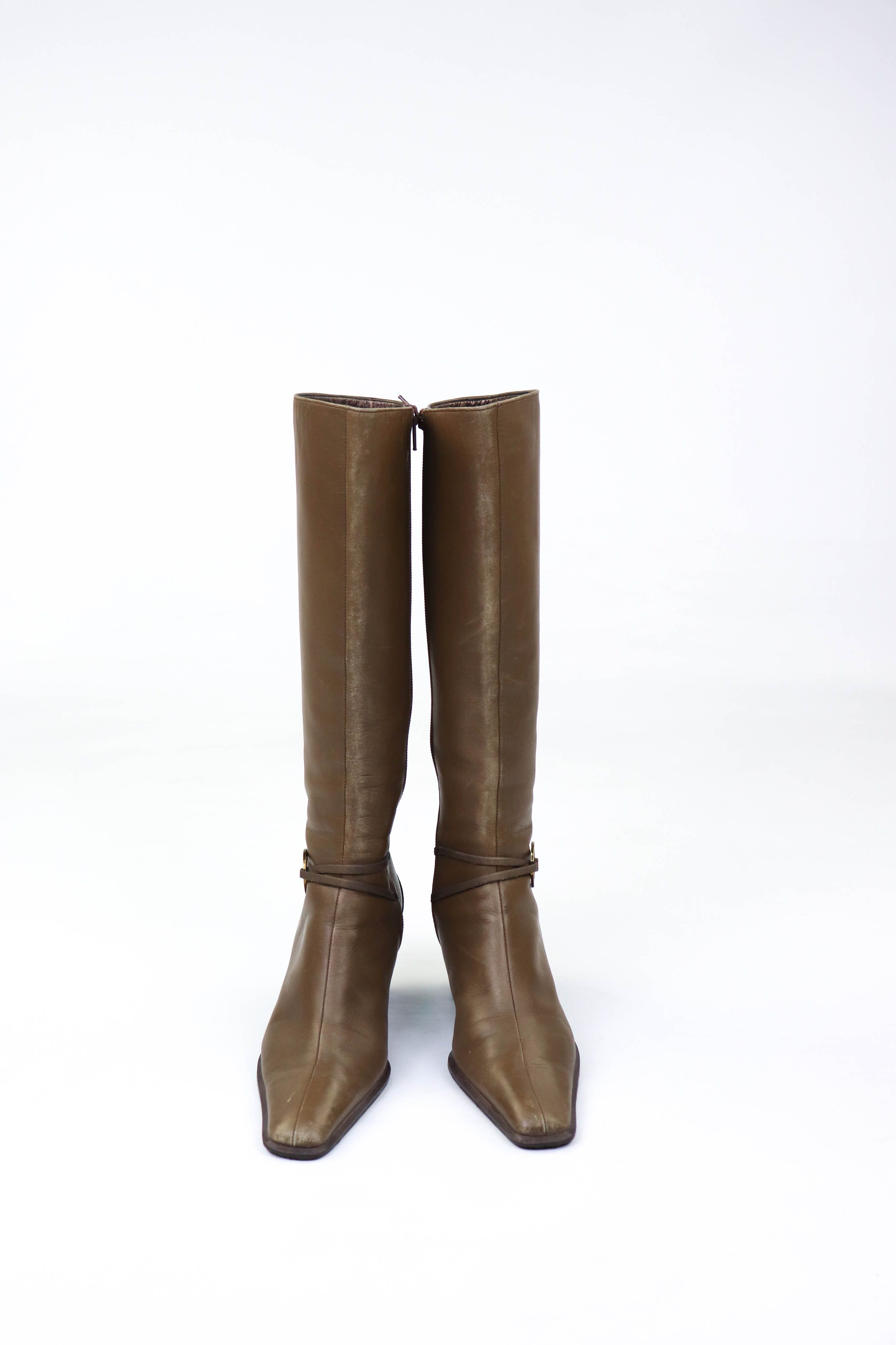 Japanese Brand Vintage iCB Made in Japan Tan Leather Pointed Toe Boots Size US 5 / IT 35 - 2 Thumbnail