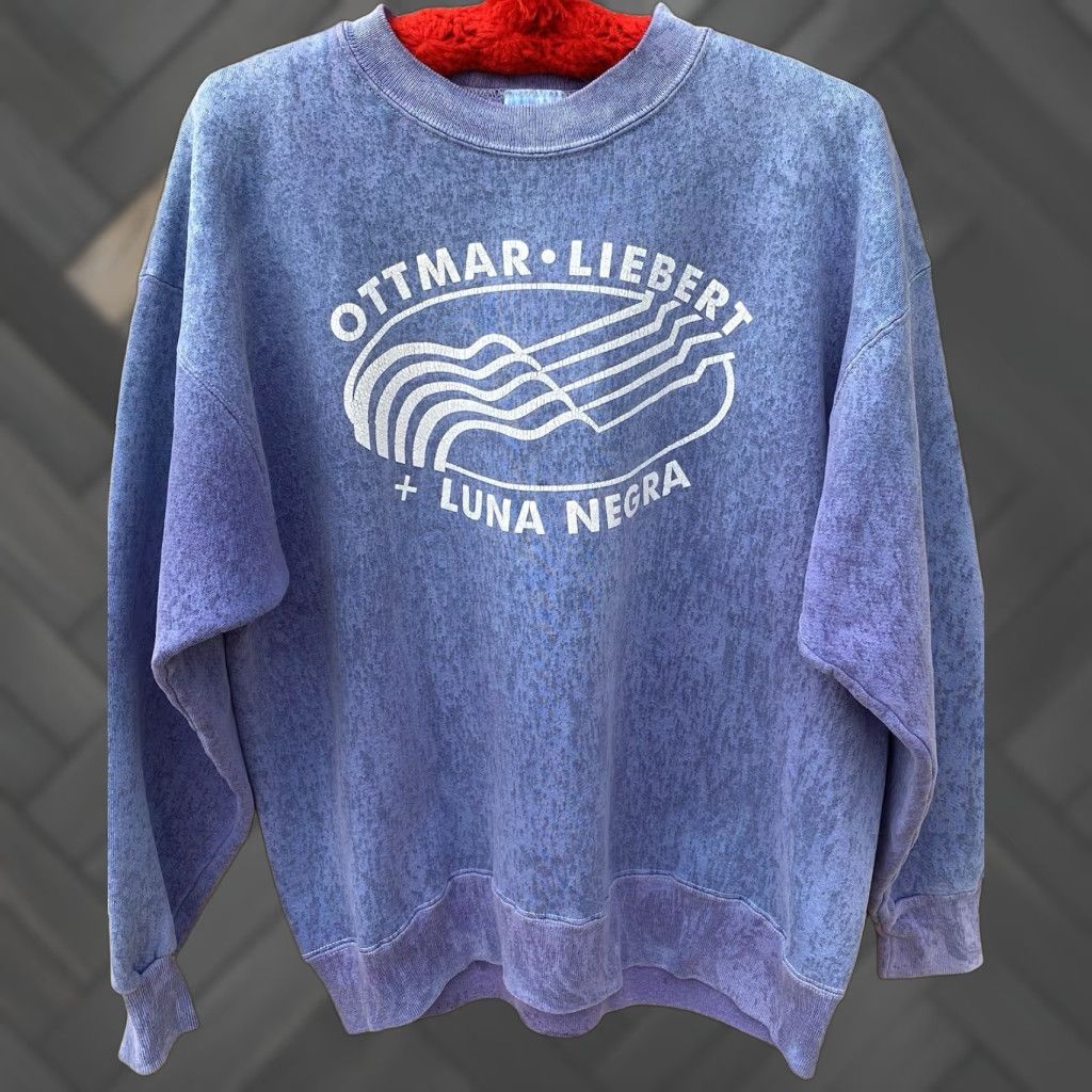 Hanes VINTAGE Hanes Sweatshirt Ottmar Liebert Luna Negra Graphic Print XL Blue Hanes Heavyweight Size US XL / EU 56 / 4 - 1 Thumbnail