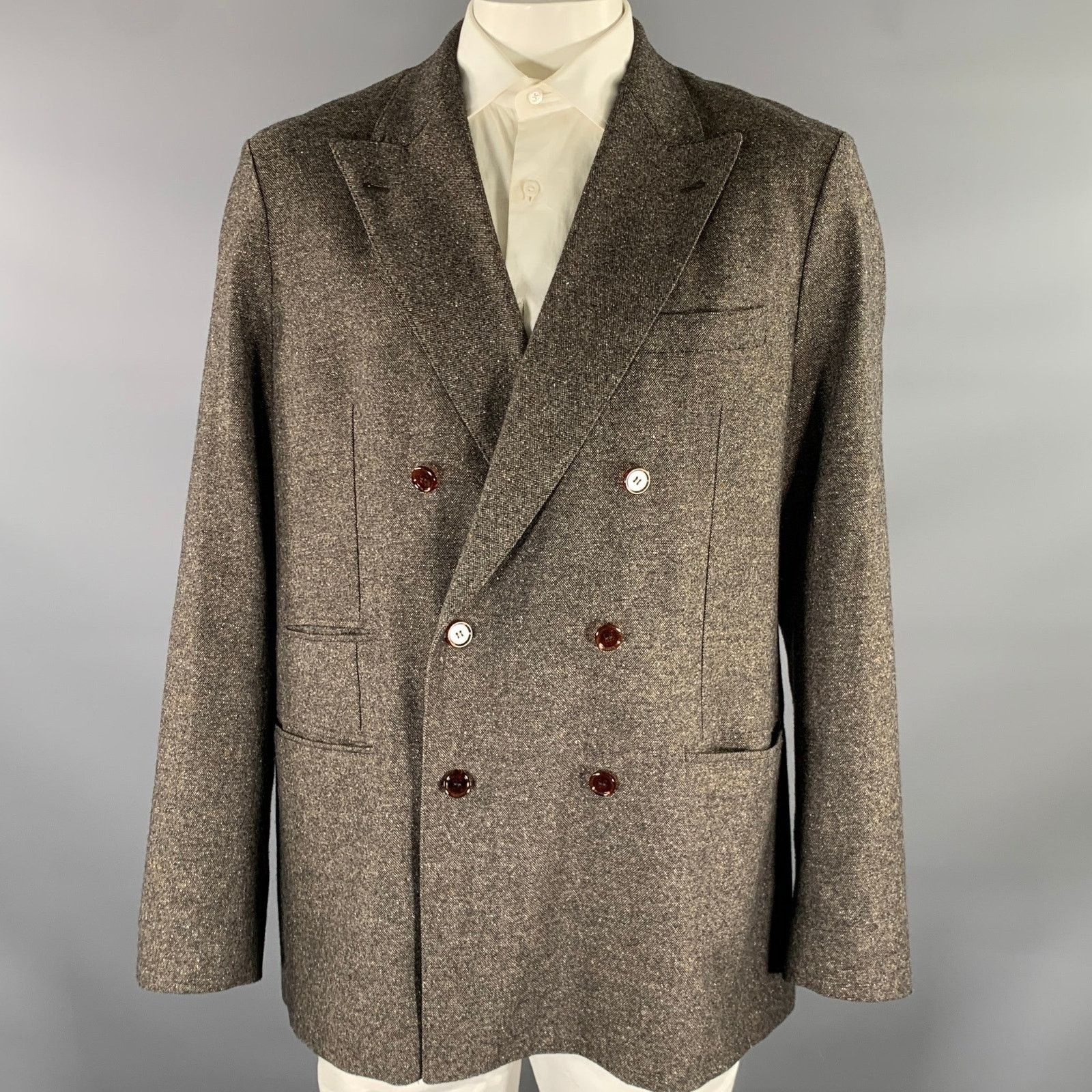 Acne Studios ACNE XL Brown White Heather Wool Blend Double Breasted Coat Size US XL / EU 56 / 4 - 1 Thumbnail