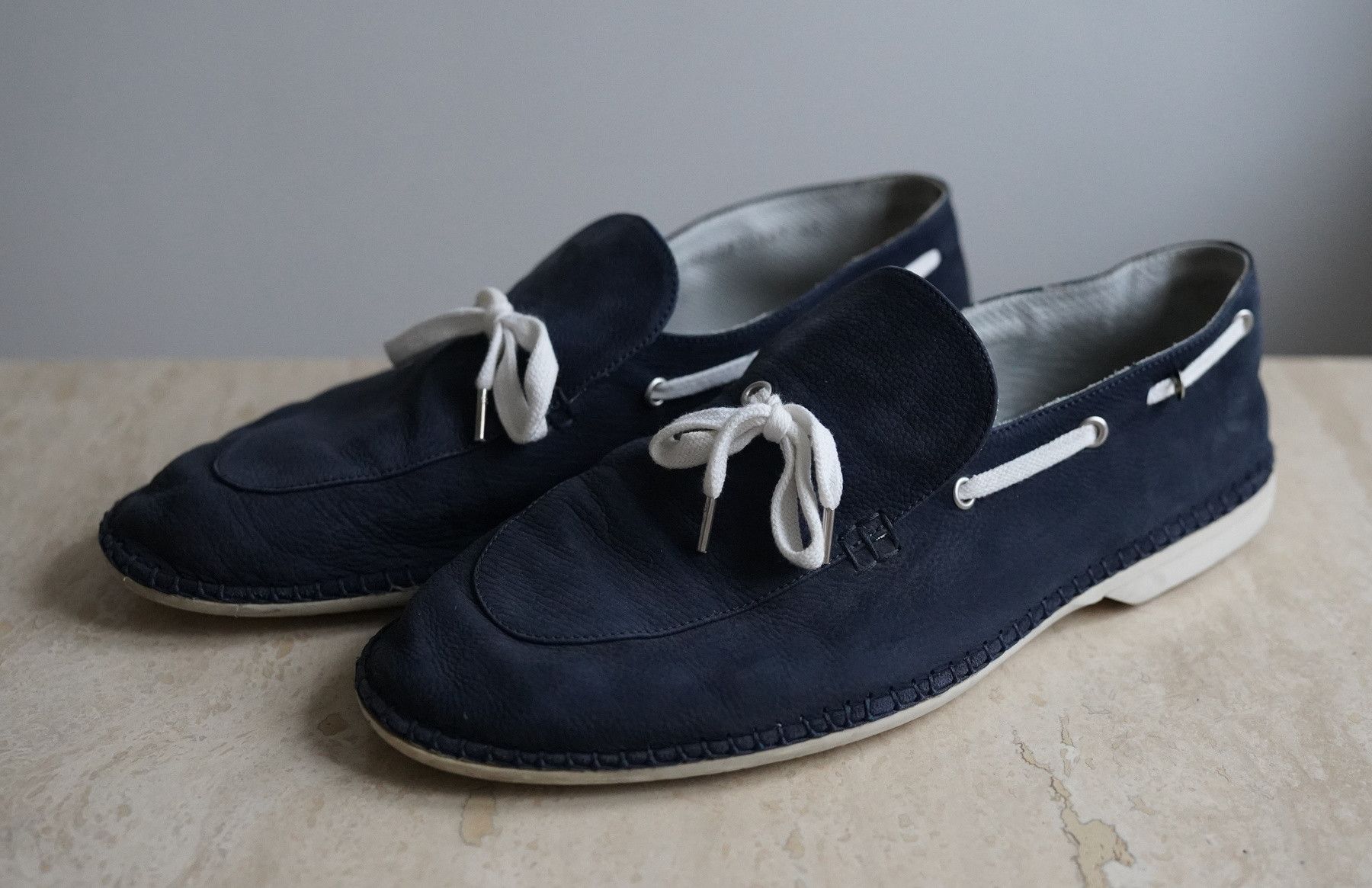 Giorgio Armani Giorgio Armani Navy Blue Leather Boat Shoes Size 10 Size US 10 / EU 43 - 1 Thumbnail