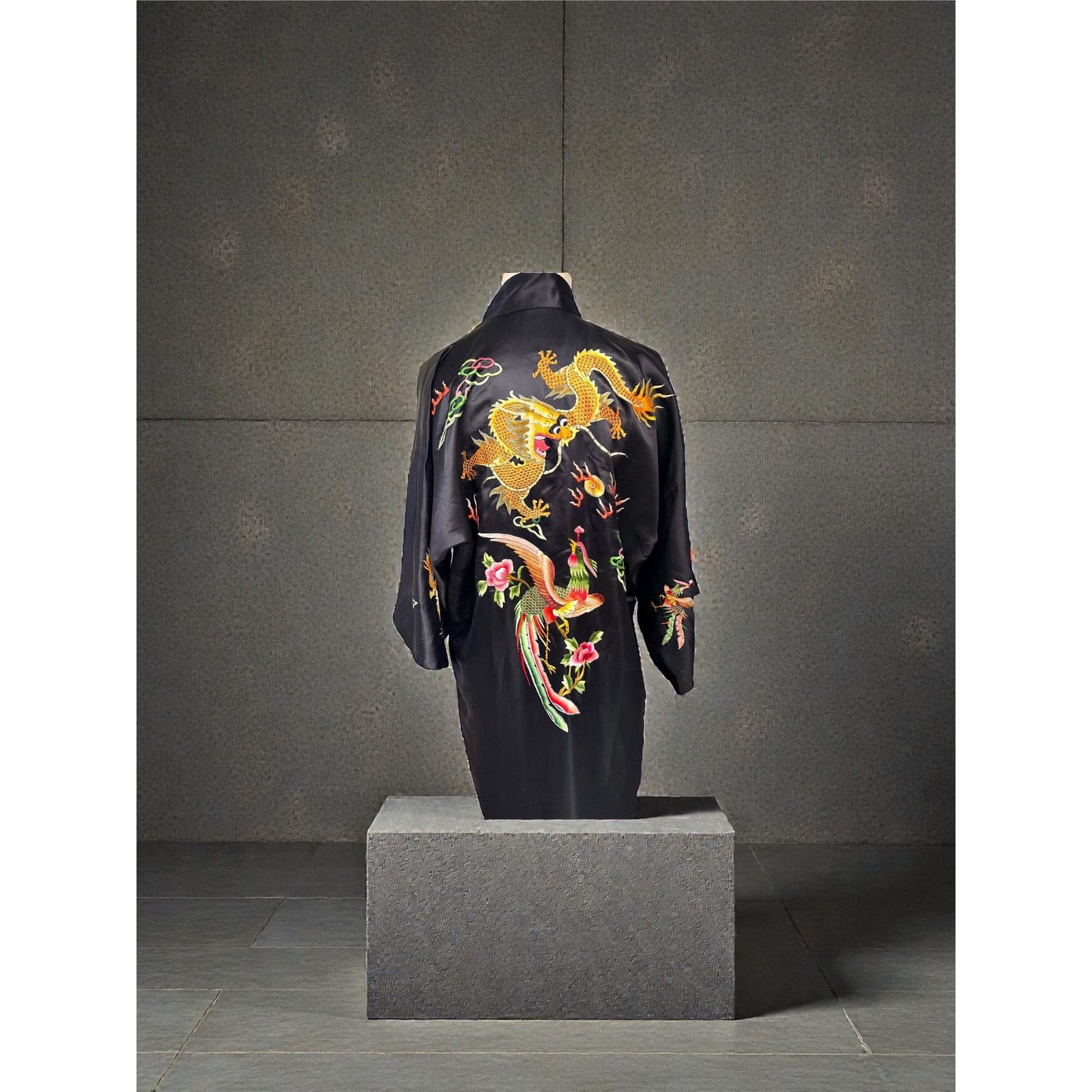 & Other Stories Golden Dragon Embroidered Kimono – Black Silk Size ONE SIZE - 2 Thumbnail