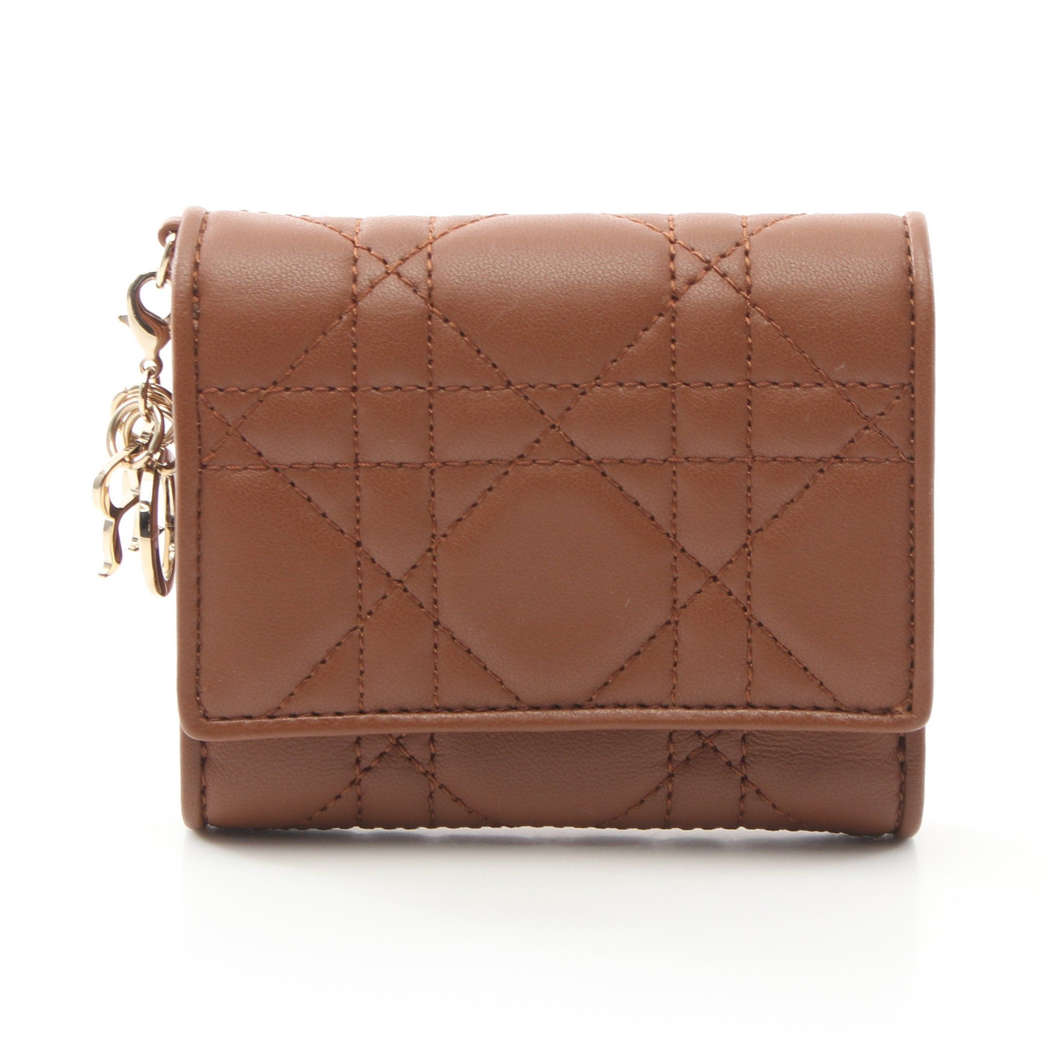 Dior Dior Lady Dior Lotus Wallet Trifold Compact Leather Brown Size ONE SIZE - 1 Thumbnail
