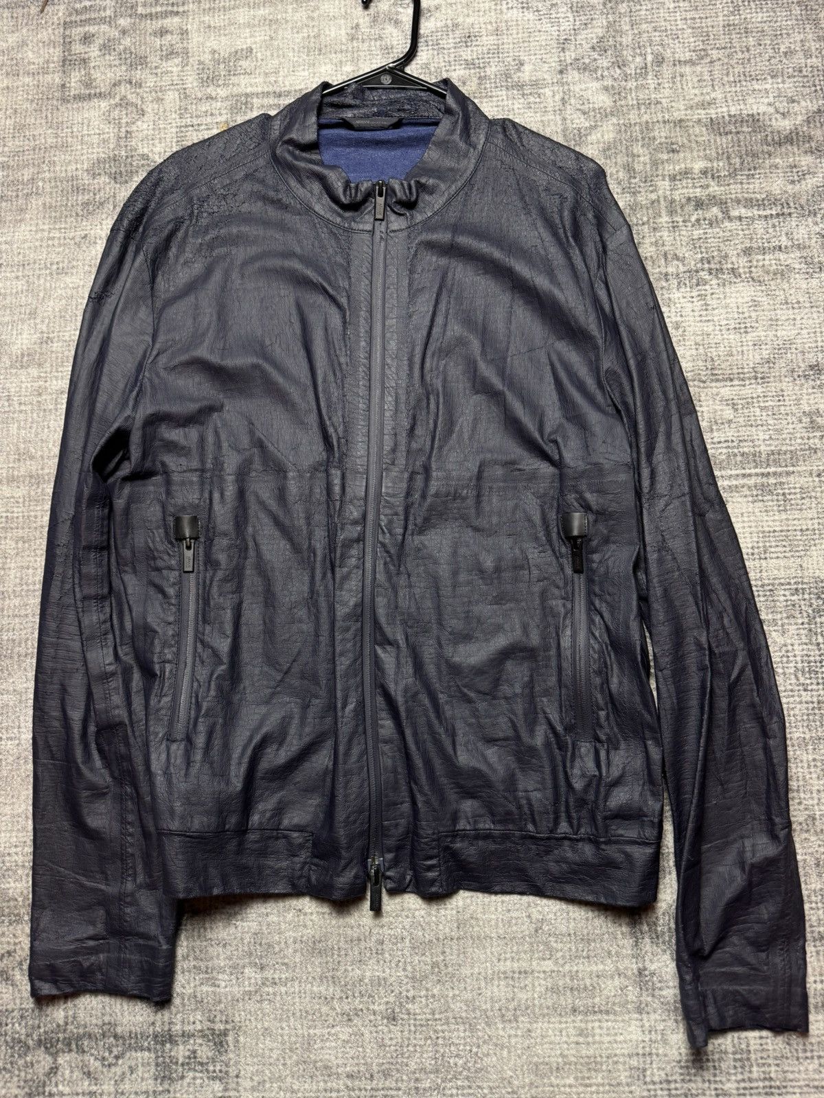 Armani Armani Collezioni Navy Waxed Coated Light Jacket Size US L / EU 52-54 / 3 - 4 Thumbnail