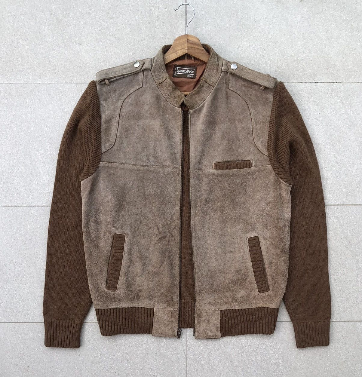 Sears Vintage70s Sears Sportwear Suede Leather Knit Sleeve Jacket Size US L / EU 52-54 / 3 - 10 Thumbnail