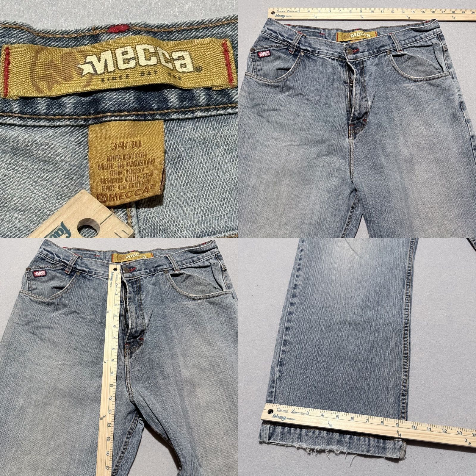 Vintage Mecca Jeans Blue Denim Mid Rise Relaxed Straight Zip Fly Y2K 34x28 Men Jeans Distressed 5-Pocket Denim Zip Closure Vintage No Size US 34 / EU 50 - 9 Thumbnail
