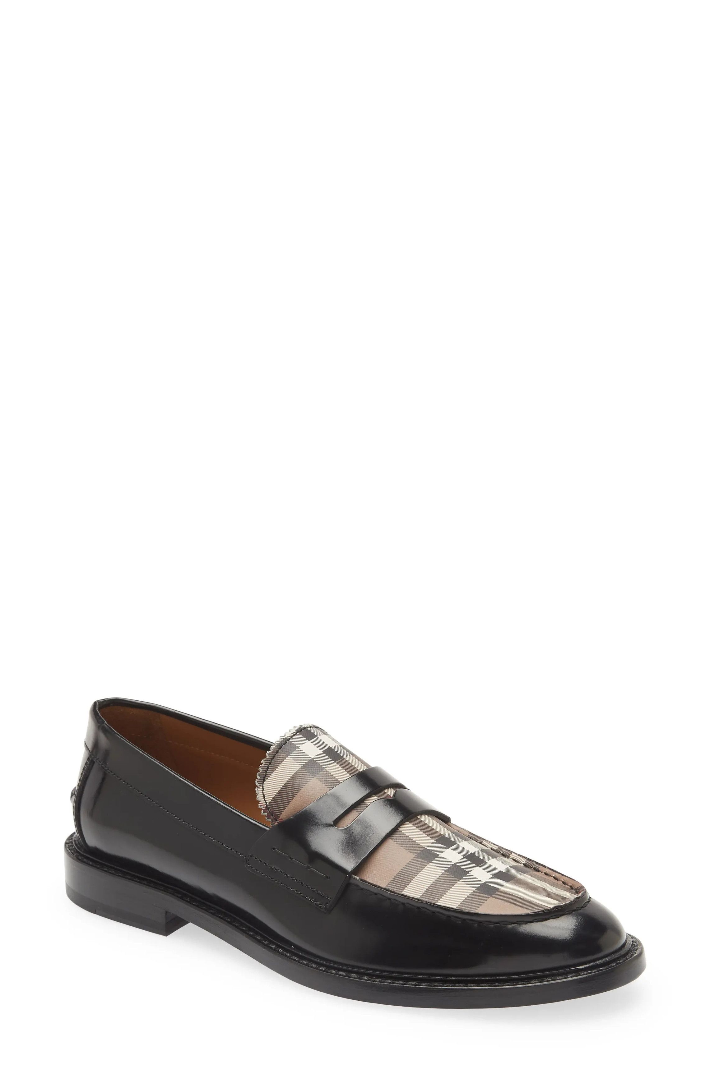 Burberry o1w1db10824 Croftwood Check Leather Penny Loafer in Black Size US 7 / EU 40 - 3 Thumbnail