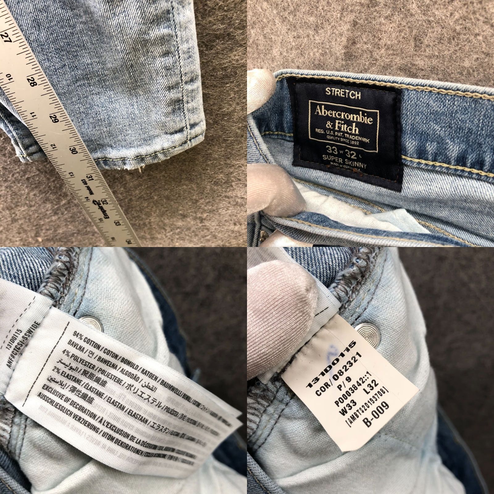 Abercrombie & Fitch Abercrombie & Fitch Super Skinny Jean Mens 33x32 Light Wash Distressed Denim 5-Pocket Stretch Skinny Jeans Mens 33 Chestnut Blue Distressed Size US 33 - 8 Thumbnail