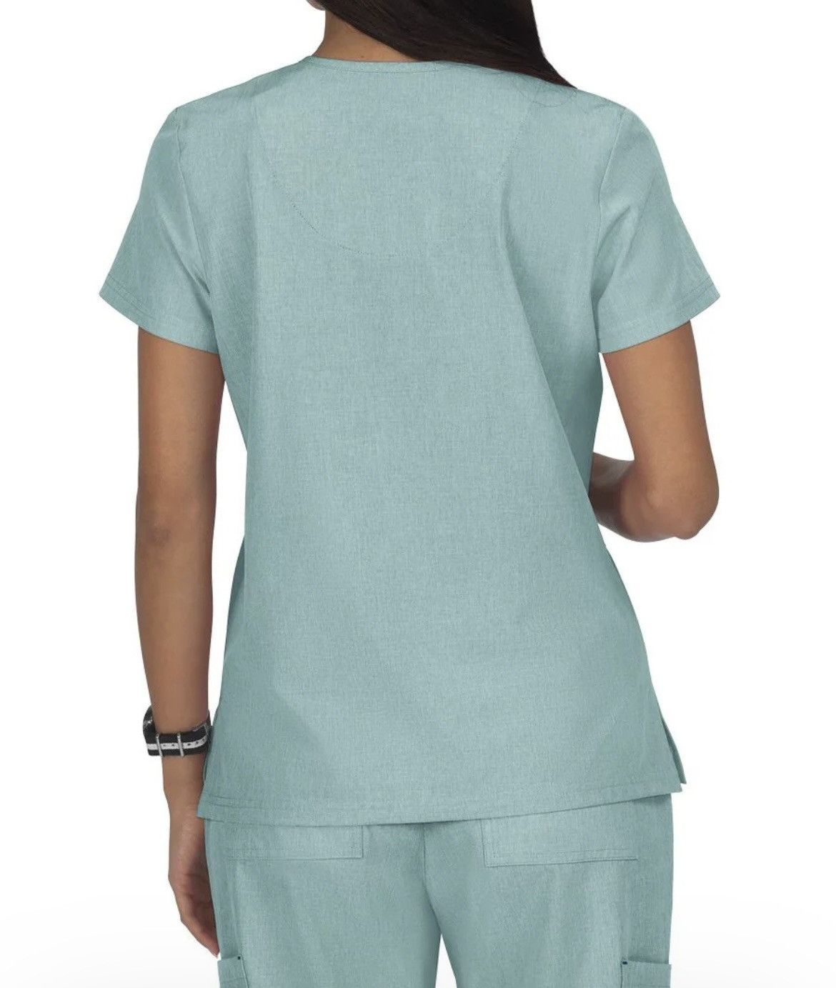 Kings Of Indigo Koi Basics V-Neck Classic Fit Heather Sage Uniform Blouse Size 3XL / US 20-22 - 2 Thumbnail