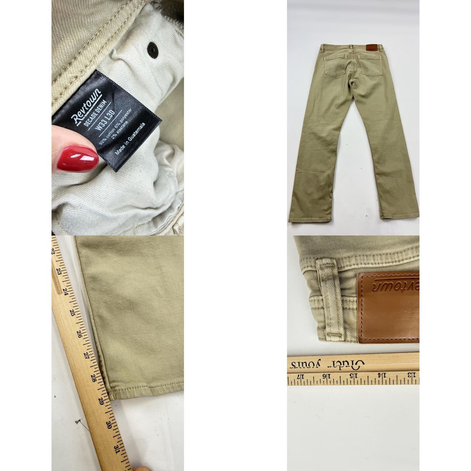 Denime Revtown Jeans Mens 33x30 Khaki Sharp Decade Denim Slim Stretch Casual Pants Size US 33 - 8 Thumbnail