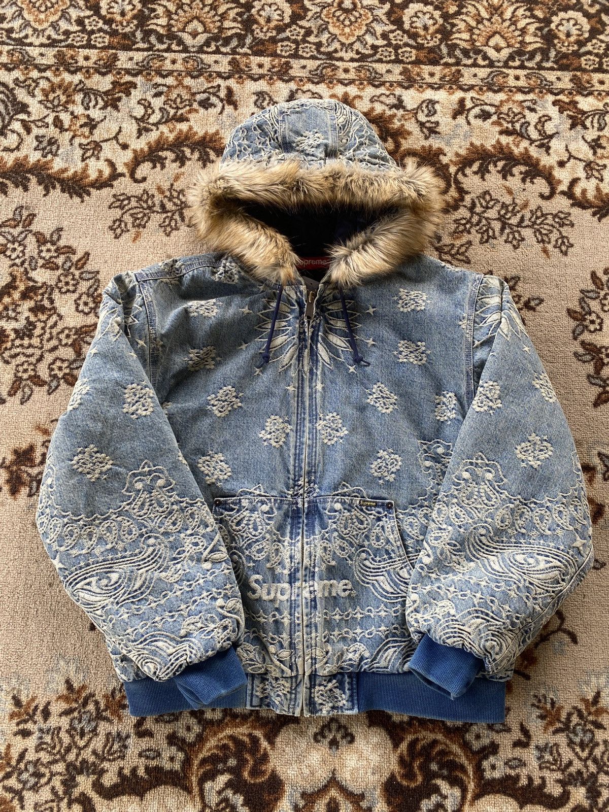 Supreme Supreme Bandana Jacquard Denim Hooded Work Jacket | Grailed