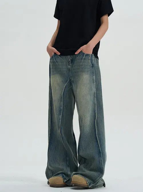 VIBE Blue Embroidered Baggy Denim Jeans, Wide Leg Loose Jeans Size US 32 / EU 48 - 2 Thumbnail