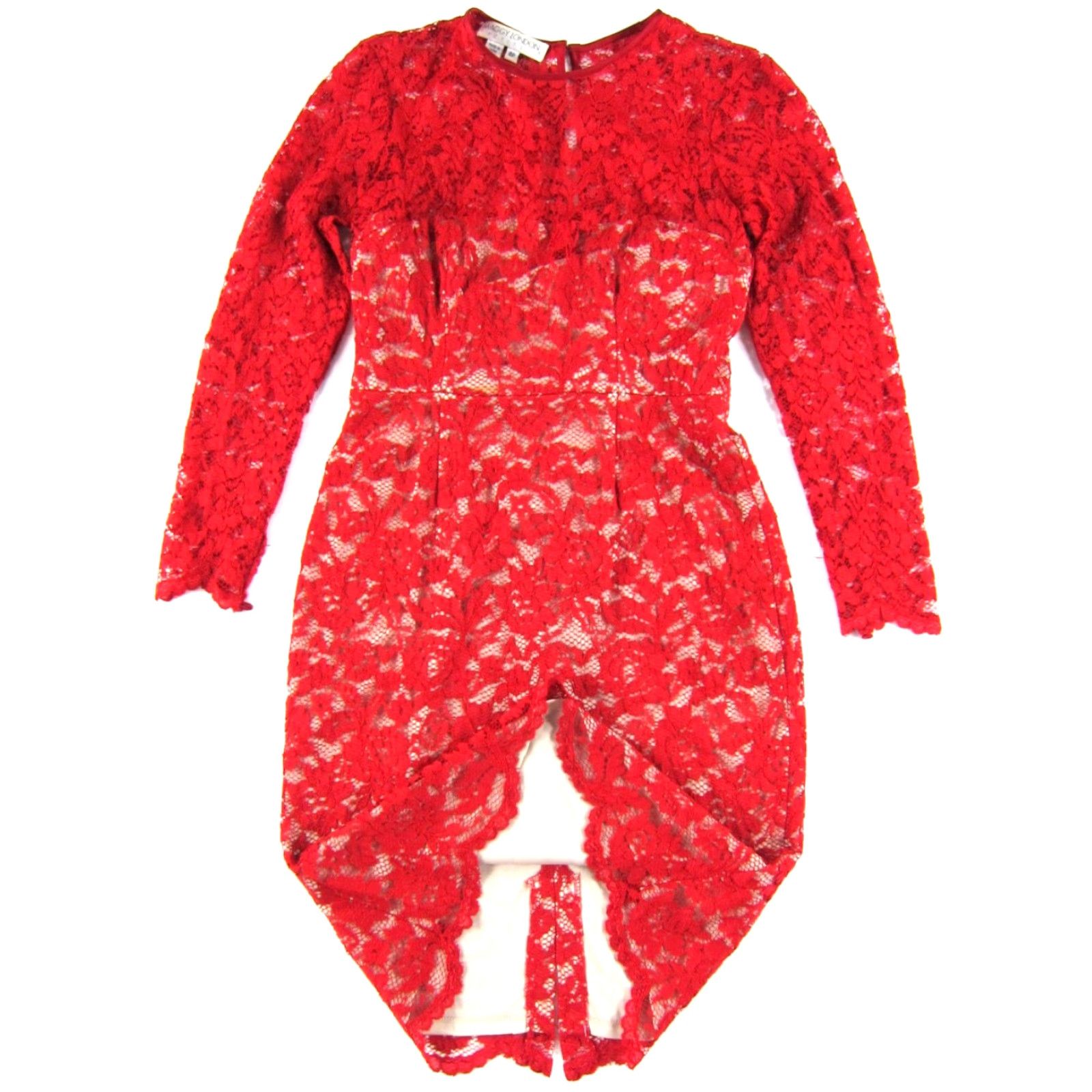 MAGGY LONDON VINTAGE Maggy London Red Lace Floral Long Sleeve Sheath Dress Women Petite 4P Size S / US 4 / IT 40 - 6 Thumbnail