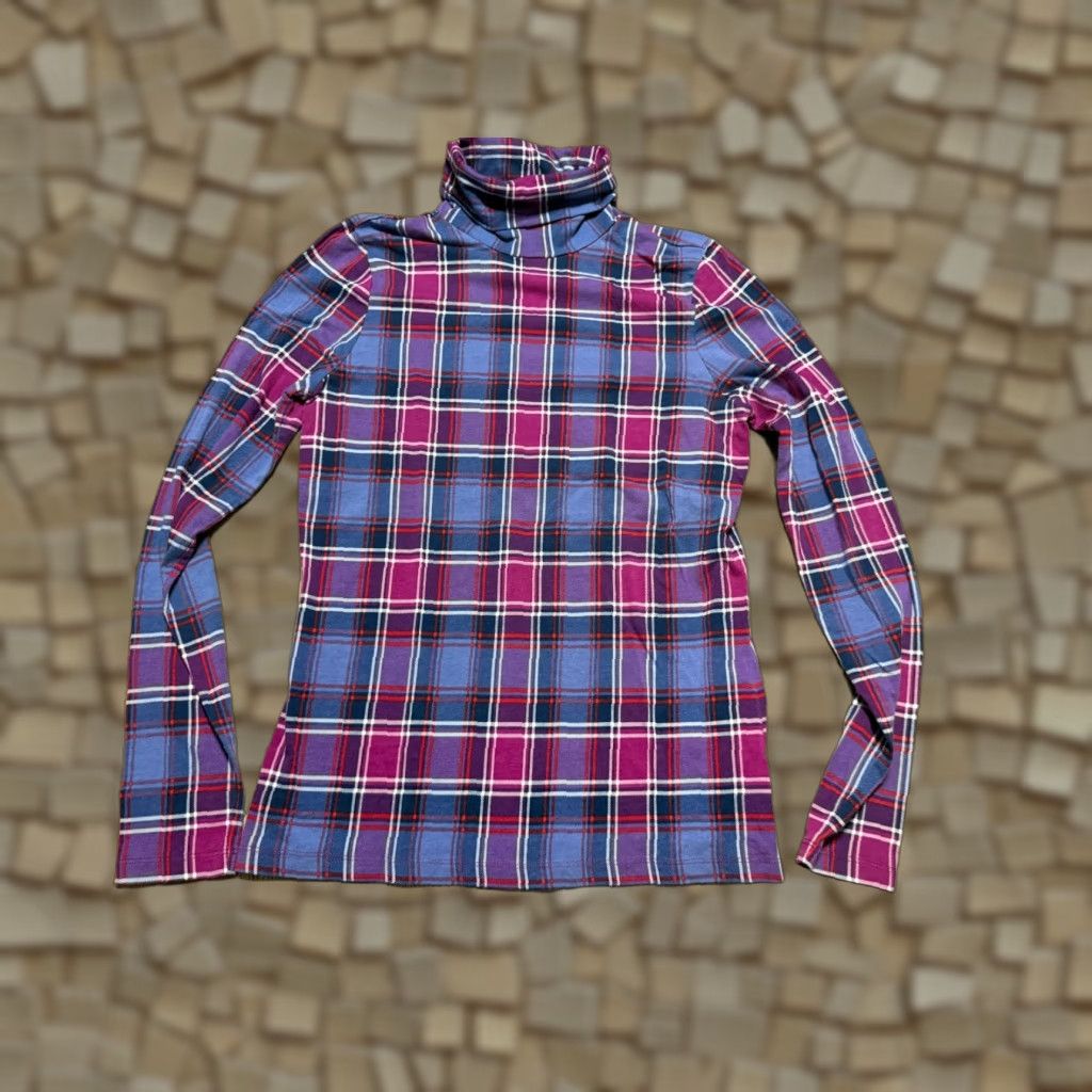 Lands' End Lands' End Shirt Womens Small Purple Plaid Red White Blue Turtle Neck Shaped Fit Size S / US 4 / IT 40 - 1 Thumbnail