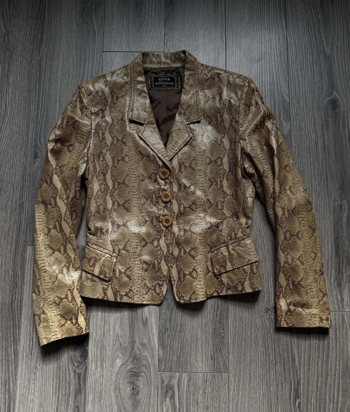 Vintage Sylvie Schimmel Paris Leather Python-print Jacket 42 Size M / US 6-8 / IT 42-44 - 3 Thumbnail
