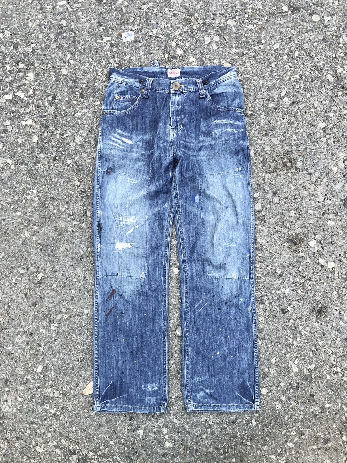 Japanese Brand SPLATTER PAINT BUCKLE BACK JEANS BY CUBE SUGAR Size US 32 / EU 48 - 1 Thumbnail