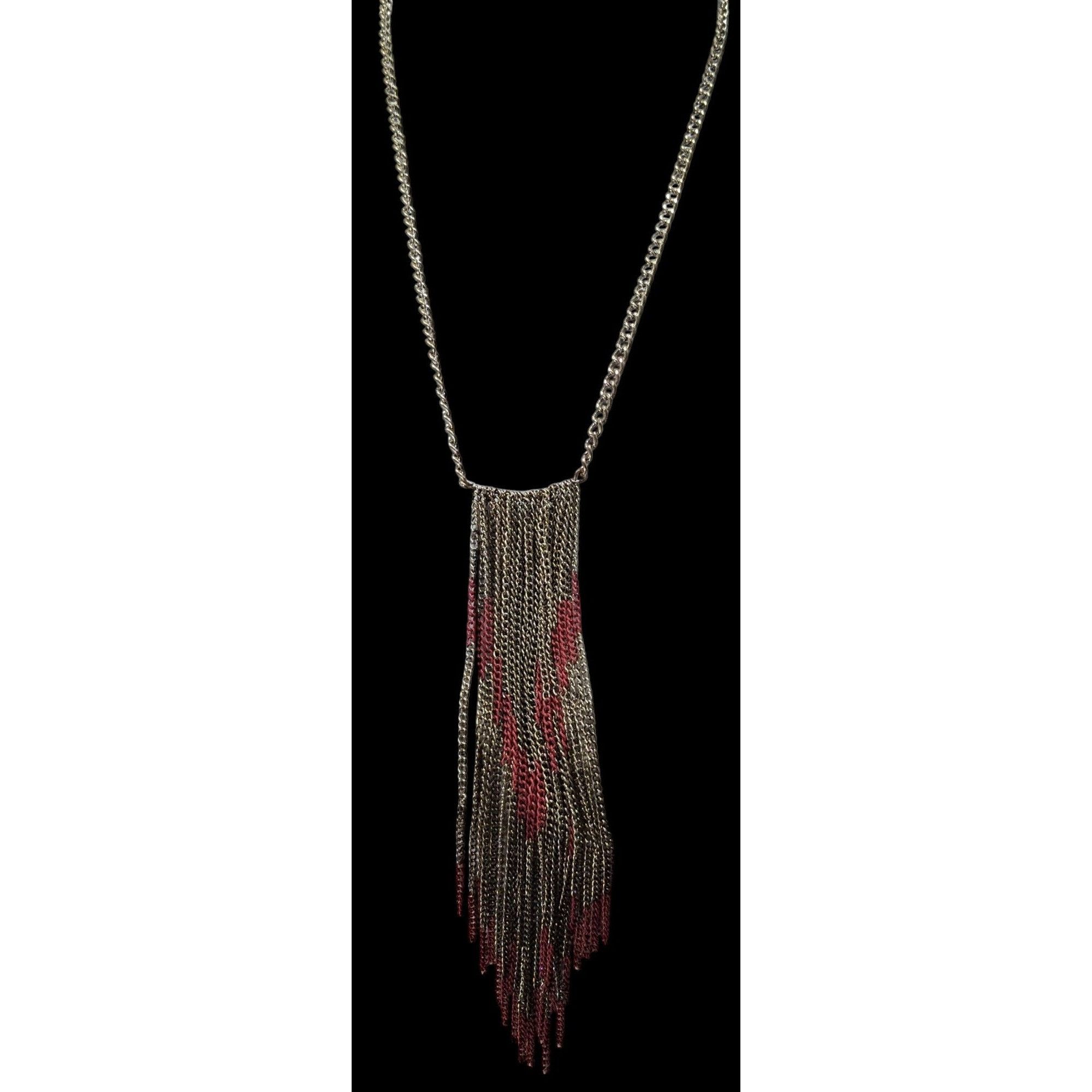 Other Bohemian Fringe Chain Necklace Red And Silver Tone Size ONE SIZE - 4 Thumbnail