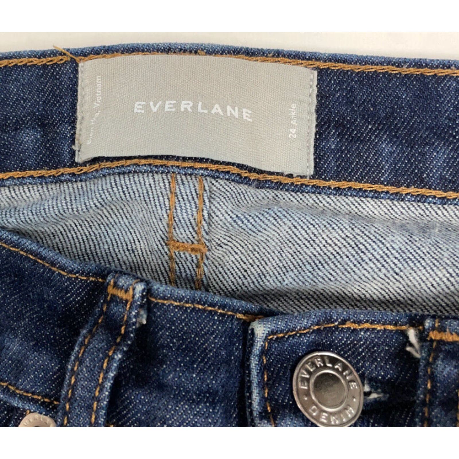 Everlane Everlane Jeans Denim High Rise Dark Blue Slim 24 Womens 5-Pocket Stretch Cotton Blend Tapered Ankle Skinny Size 42" / US 20 - 5 Thumbnail