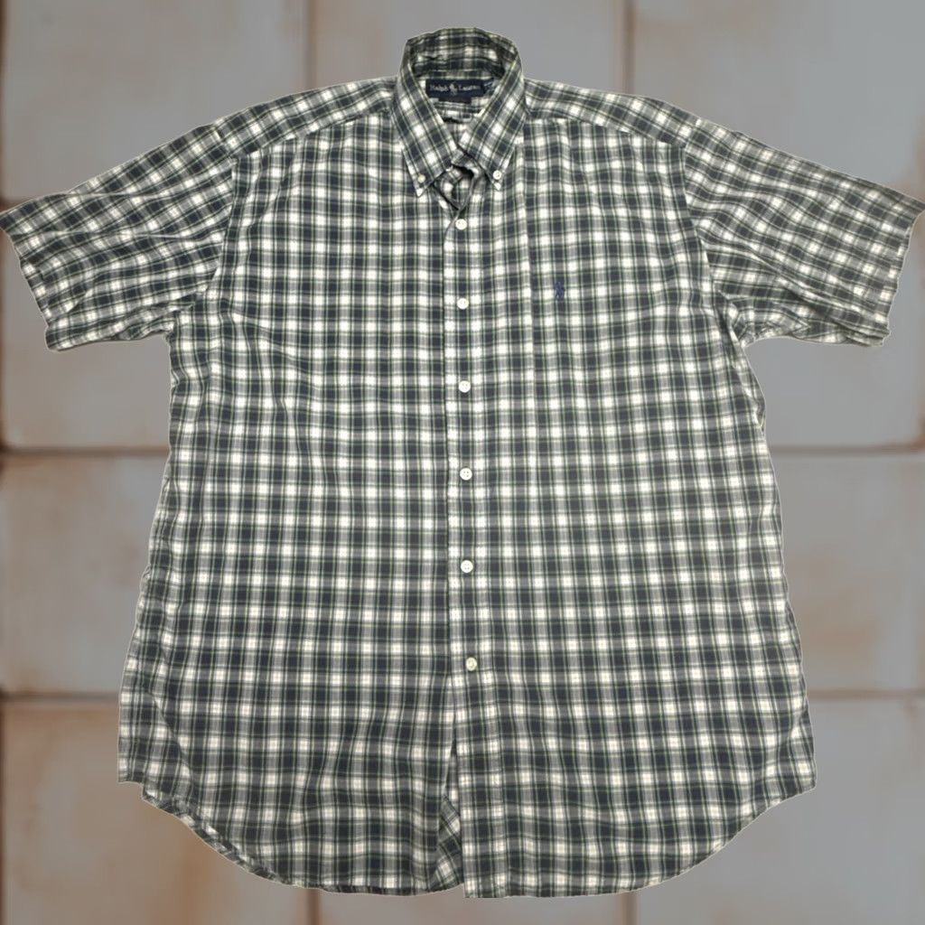 Ralph Lauren Ralph Lauren Blake Short Sleeve Button Down Mens M Plaid Purple Green Multicolor Casual Shirt Size US 31 - 1 Thumbnail