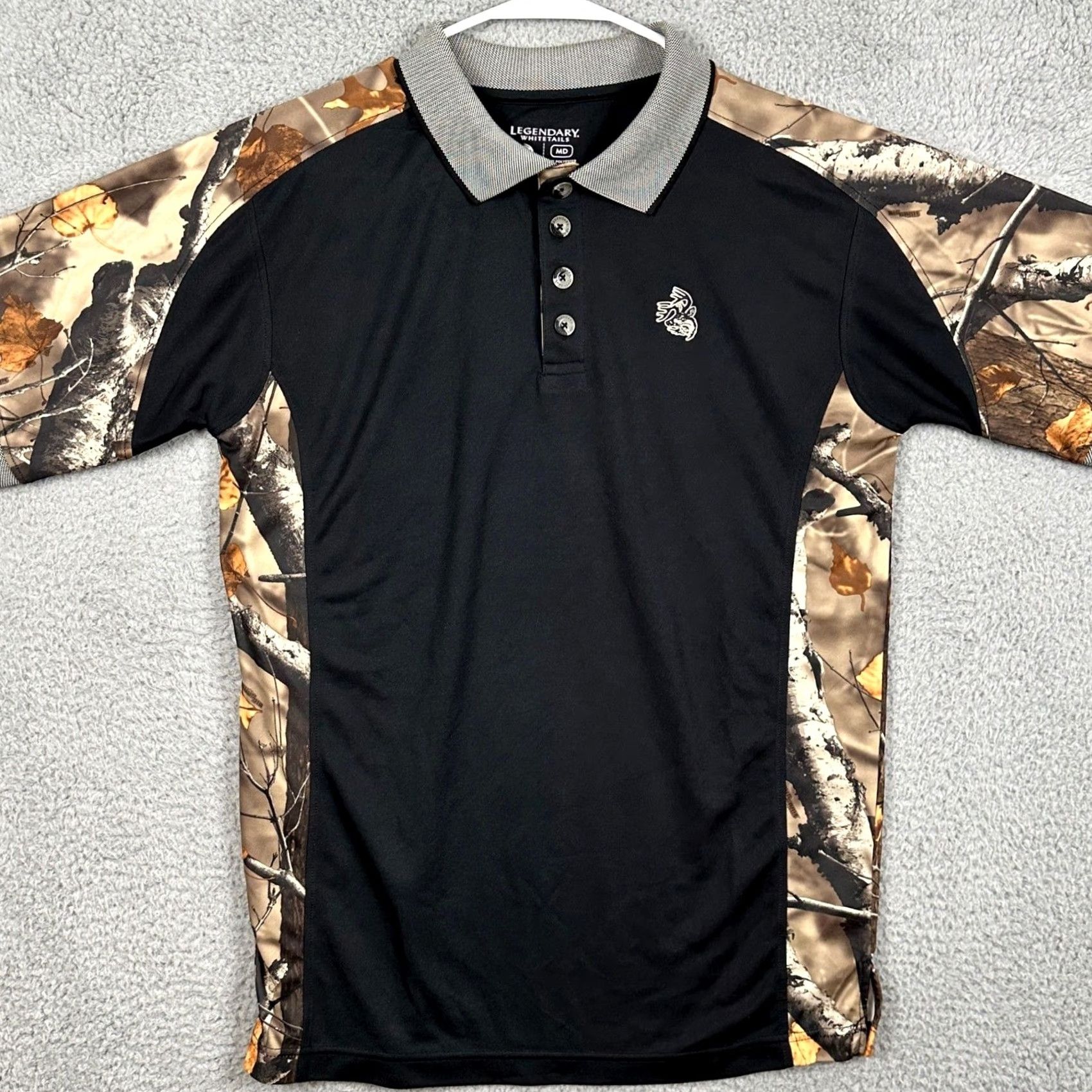 Vintage VINTAGE? no. Legendary Whitetails Polo Shirt Mens Medium Black Tree Camo Rugby Short Sleeve Size US M / EU 48-50 / 2 - 3 Thumbnail