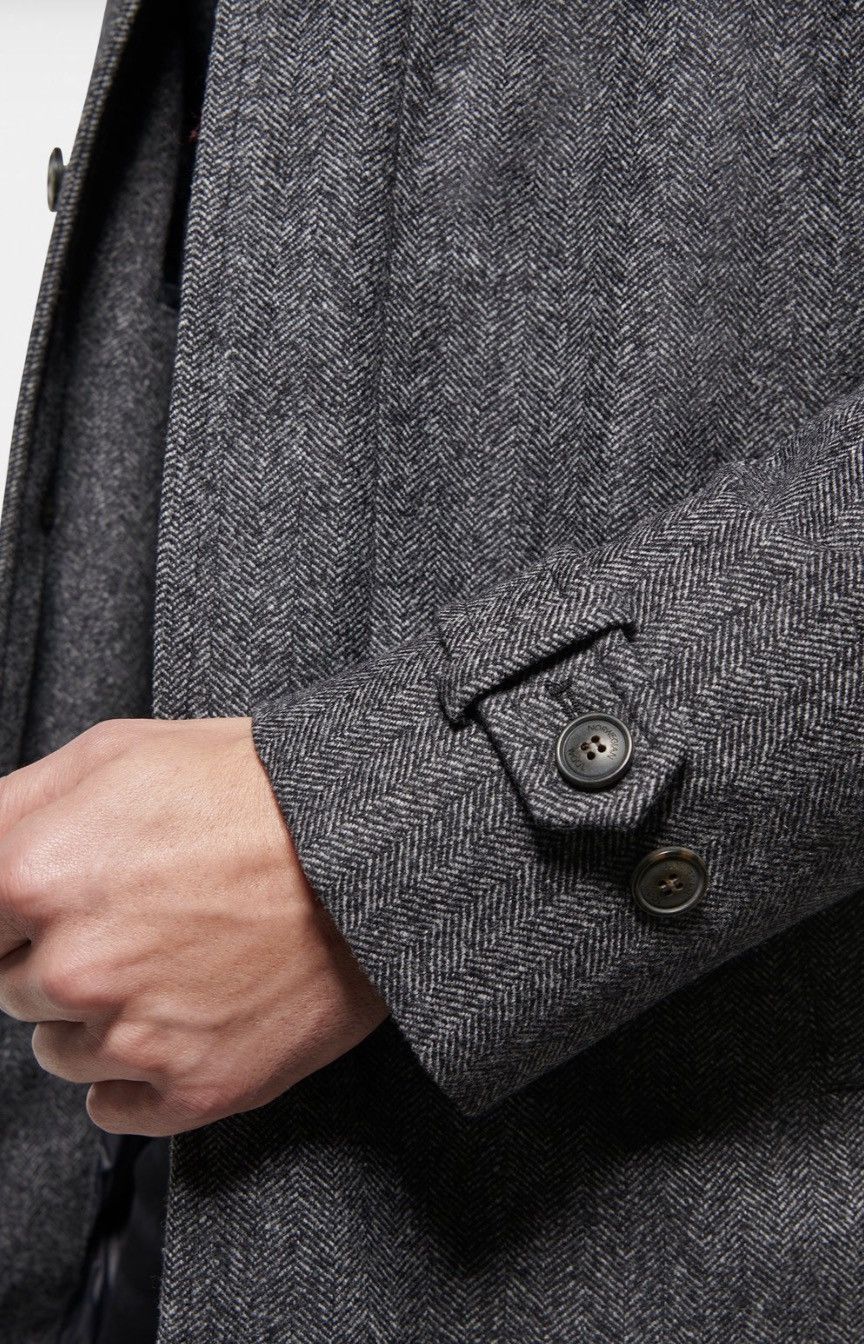 Other Norwegian Wool Cashmere Wool ¾ Coat Grey Black Herringbone Size US L / EU 52-54 / 3 - 3 Thumbnail