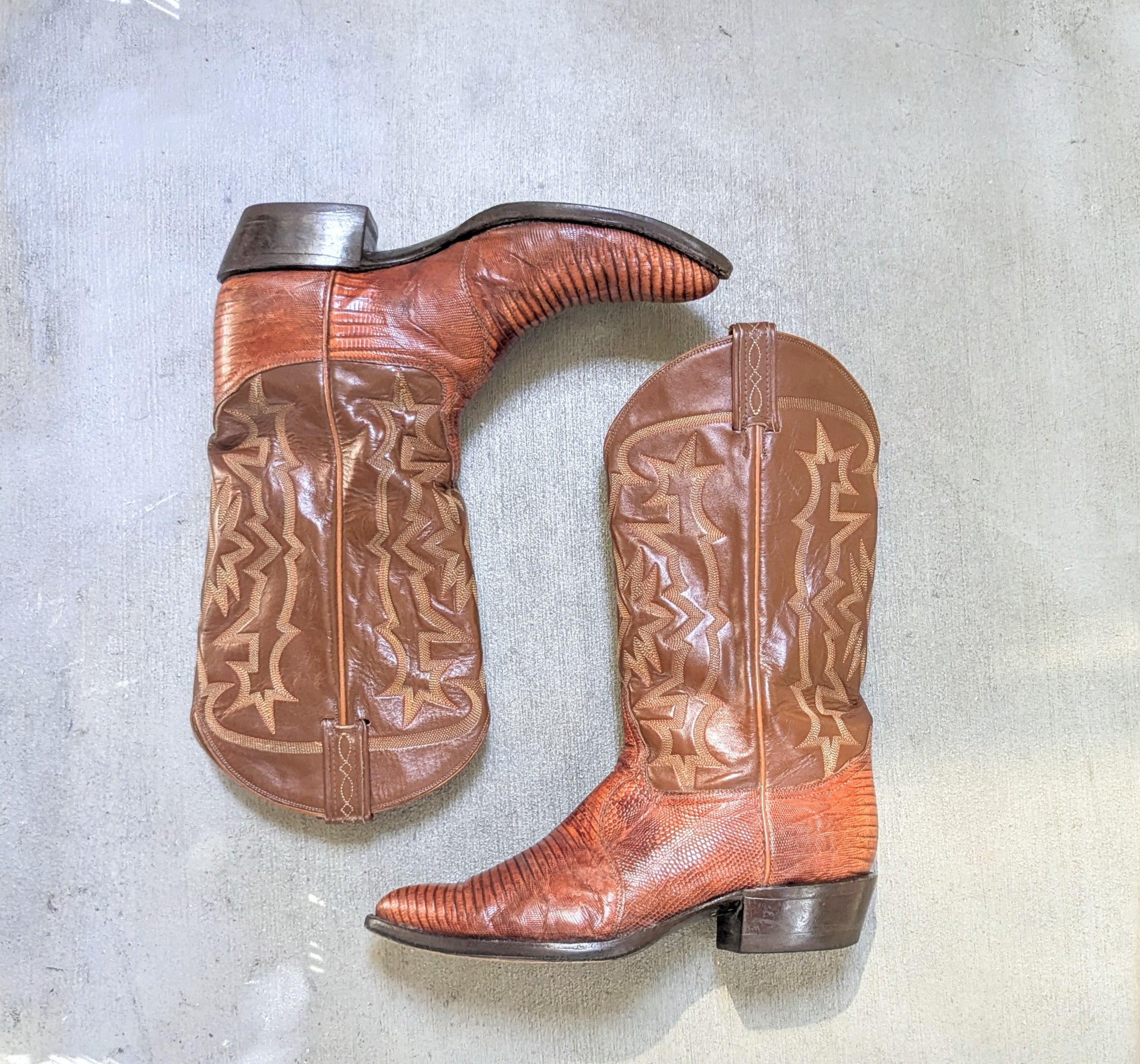 Tony Lama Cowboy Boots Lizard Brown 9.5 D Botas USA