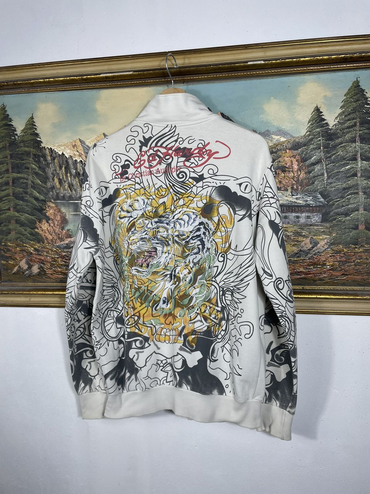 Christian Audigier × Ed Hardy × Vintage Ed Hardy Retro 00s Hoodie With Crystals Affliction Grunge Size L / US 10 / IT 46 - 5 Thumbnail
